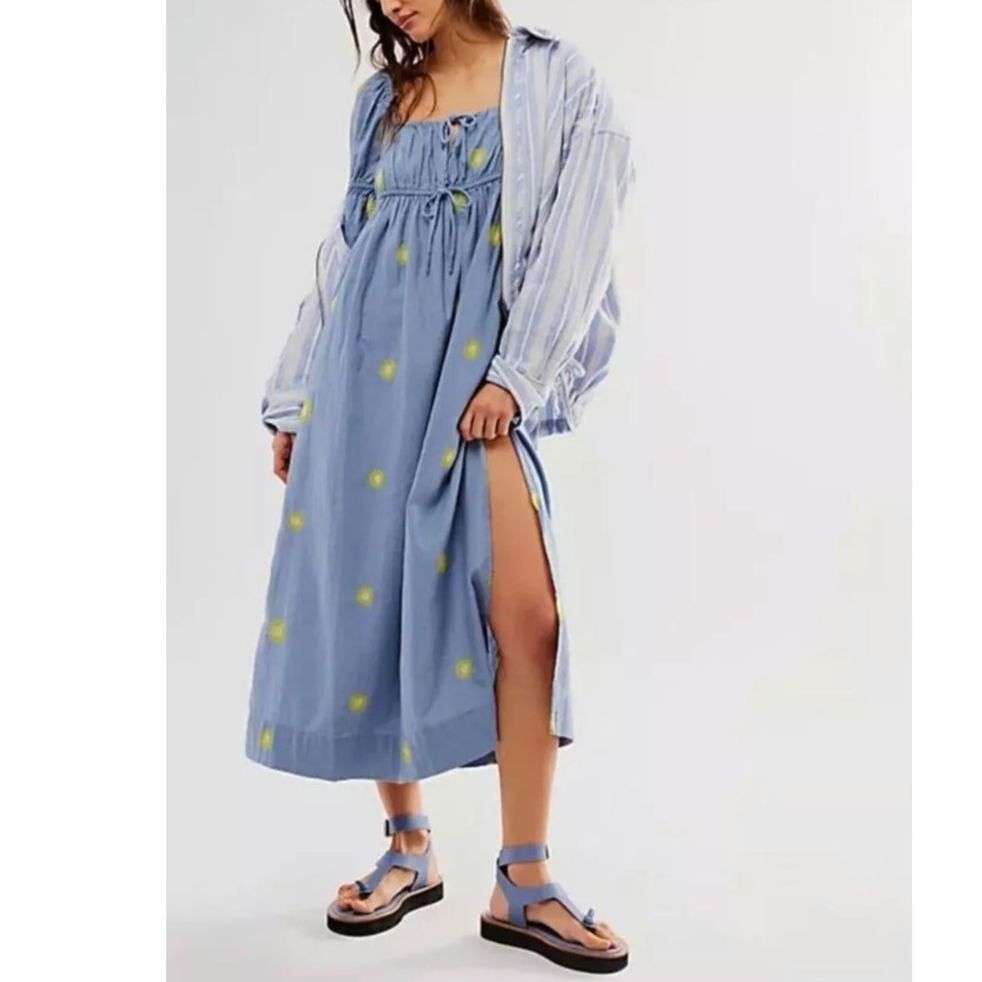 Free People NWT Free People Emory Embroidered Midi Dress $168 XS Blue Size XS / US 0-2 / IT 36-38 - 4 Thumbnail