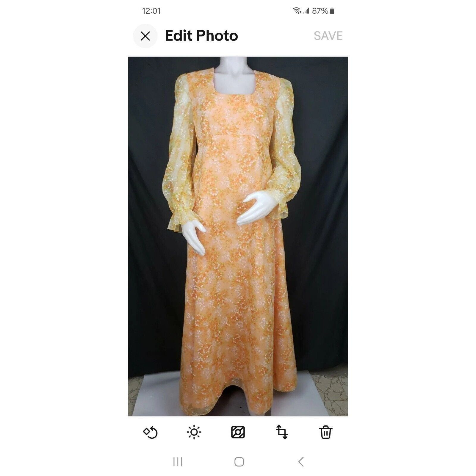 Handmade Vtg Maxi Dress Sz M Orange Floral Chiffon Overlay Empire Pra Size M / US 6-8 / IT 42-44 - 13 Thumbnail