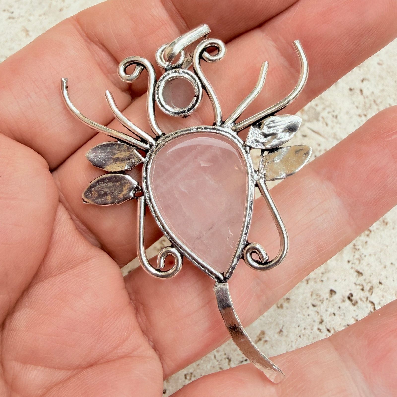 The Unbranded Brand Rose Quartz Butterfly Pendant 925 Silver Overlay Size ONE SIZE - 4 Thumbnail
