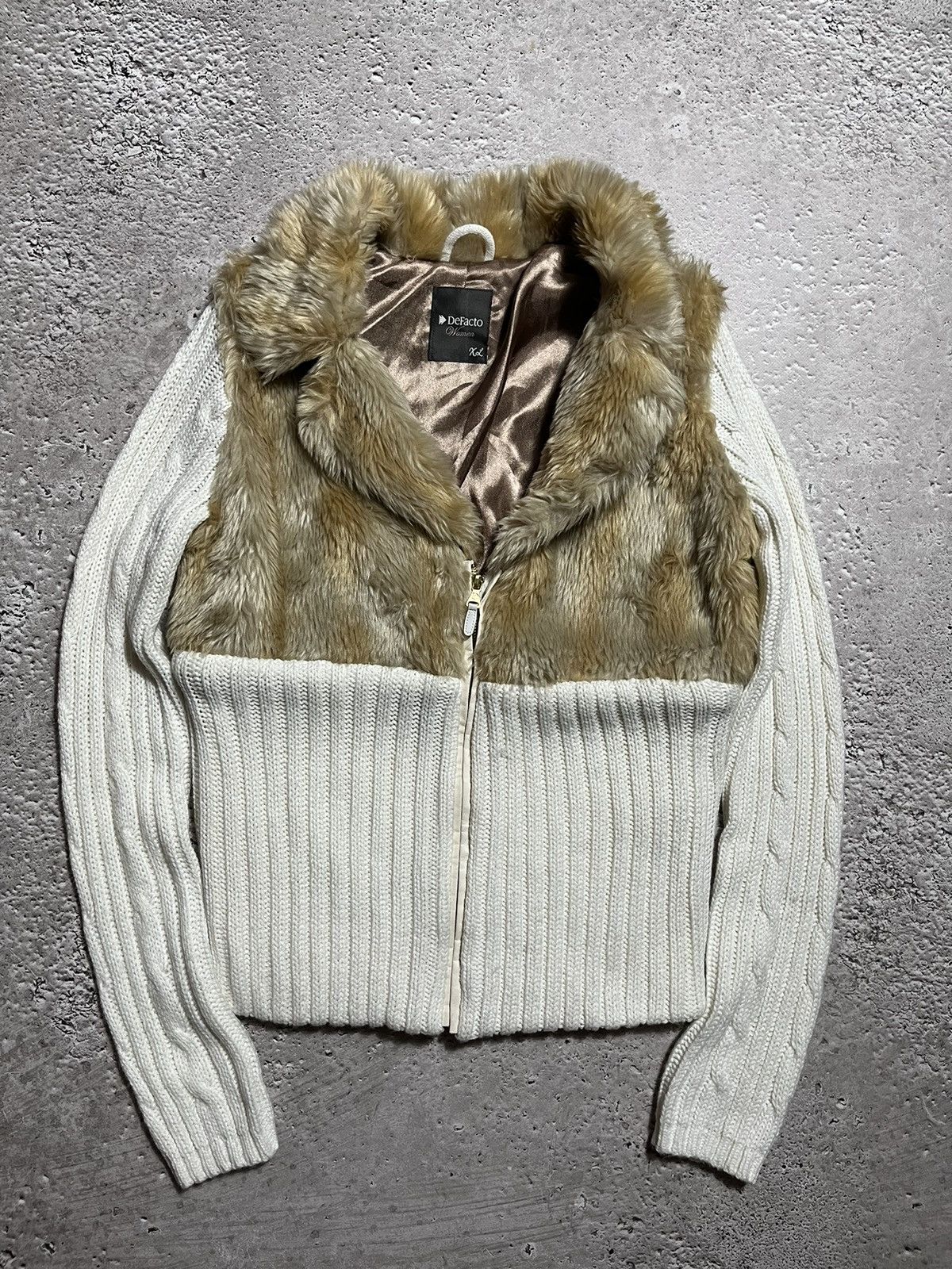 Y2K Japanese Style Fur Zip Jacket Knit Sleeve