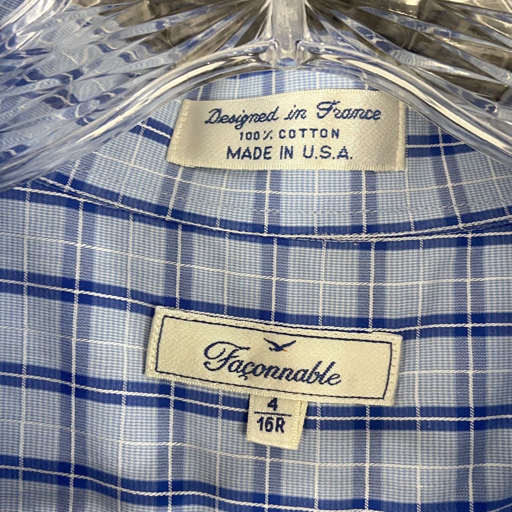 Faconnable VINTAGE Faconnable Blue Plaid Dress Shirt Men’s 16 R Long Sleeve Size 42R - 7 Thumbnail