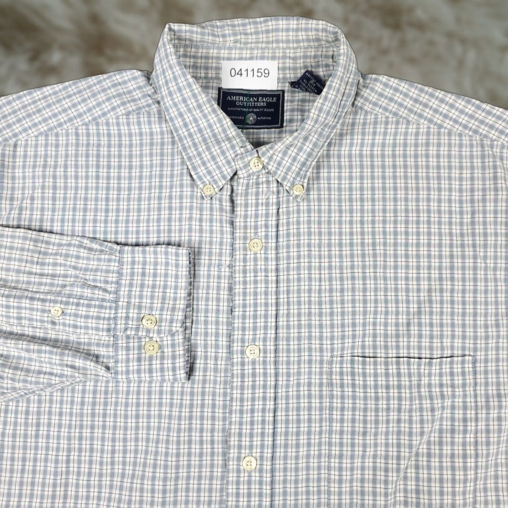 American Eagle Outfitters American Eagle Outfitters Button-Up Shirt Mens XL Gray Plaid Long Sleeve Casual Size US XL / EU 56 / 4 - 1 Thumbnail