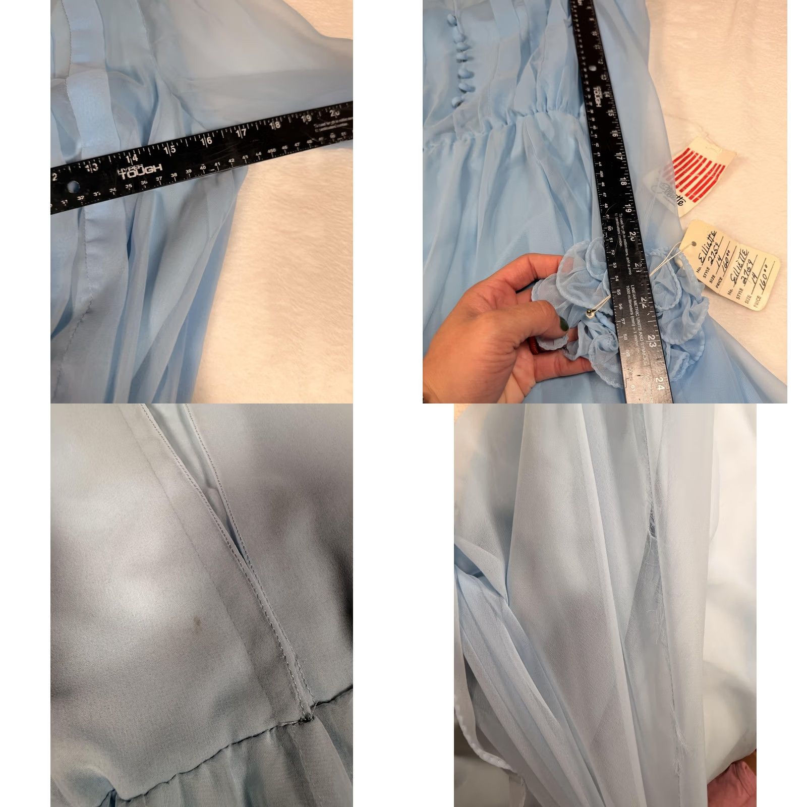 Vintage VINTAGE Miss Elliette Dress 14 Blue Chiffon High Neck Maxi Gown Ruffle Womens Size XL / US 12-14 / IT 48-50 - 10 Thumbnail