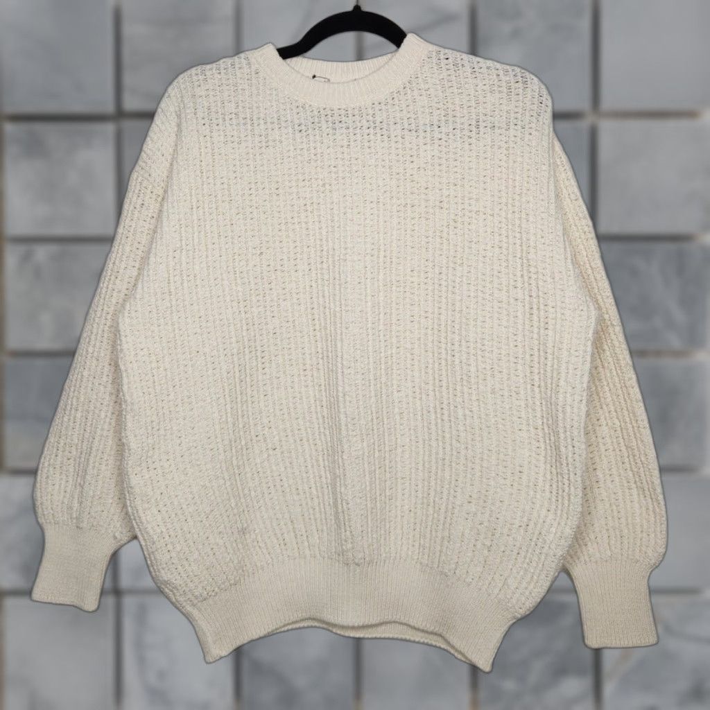 Vintage VINTAGE White Knit Crewneck Boho Beachy Cottage Core Neutrals Sweater 90s Unisex Adults M White Pullover 90s Cottage Core Mens Womens Girls Boys Size US M / EU 48-50 / 2 - 1 Thumbnail