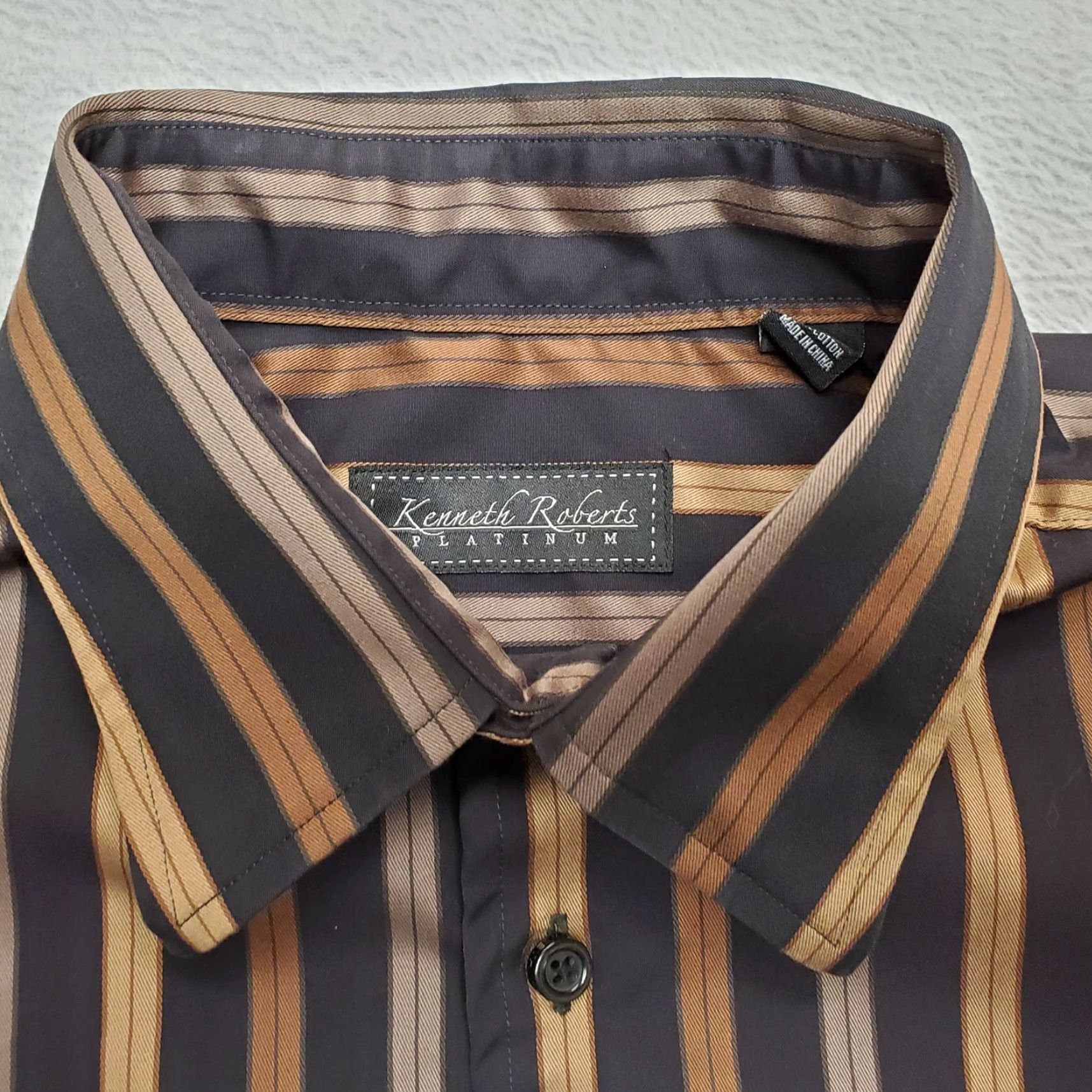 Vintage VINTAGE Kenneth Roberts Shirt Mens L Brown 100% Cotton Platinum Long Sleeve Casual Striped Button-Up Tailored Designer Western Modern Mens Size US L / EU 52-54 / 3 - 5 Thumbnail
