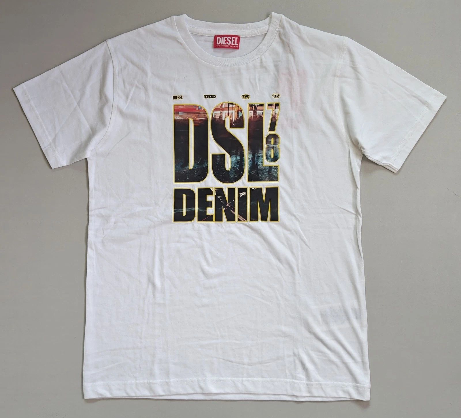 Diesel DIESEL White T-shirt with DSL 78 Denim print T 4152 Size US M / EU 48-50 / 2 - 2 Thumbnail