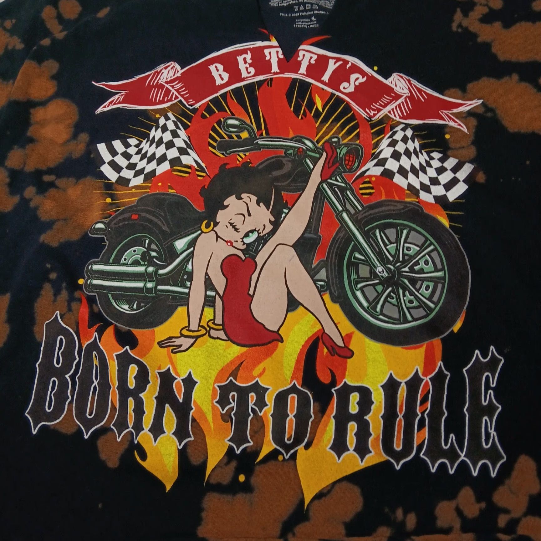 Born Betty Boop Born To Rule T Shirt M Black Cropped Bleach Dyed Motorcycle Biker Women Fleisher Studios Size M / US 6-8 / IT 42-44 - 2 Thumbnail