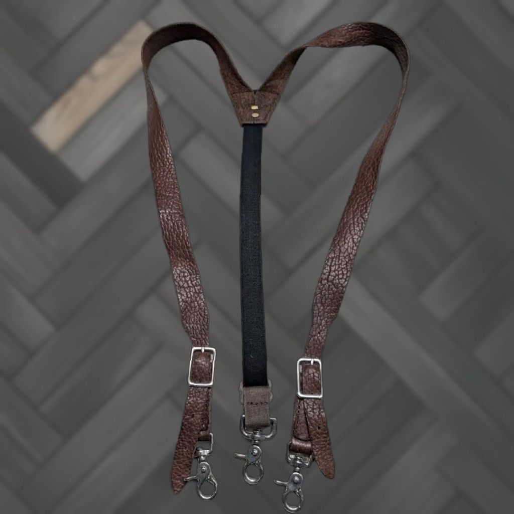 Vintage VINTAGE COWHIDE leather SUSPENDERS brown ONE SIZE adjustable TRIGGER SNAP Mens Suspenders Size ONE SIZE - 1 Thumbnail