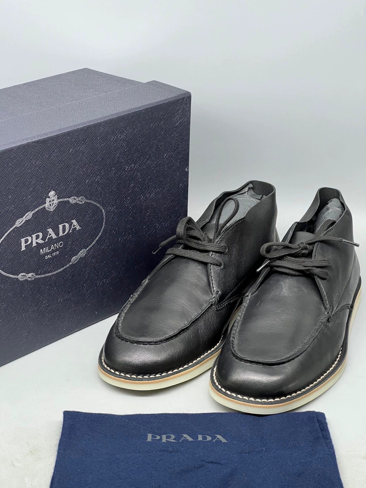 prada men's black leather high-top sneakers