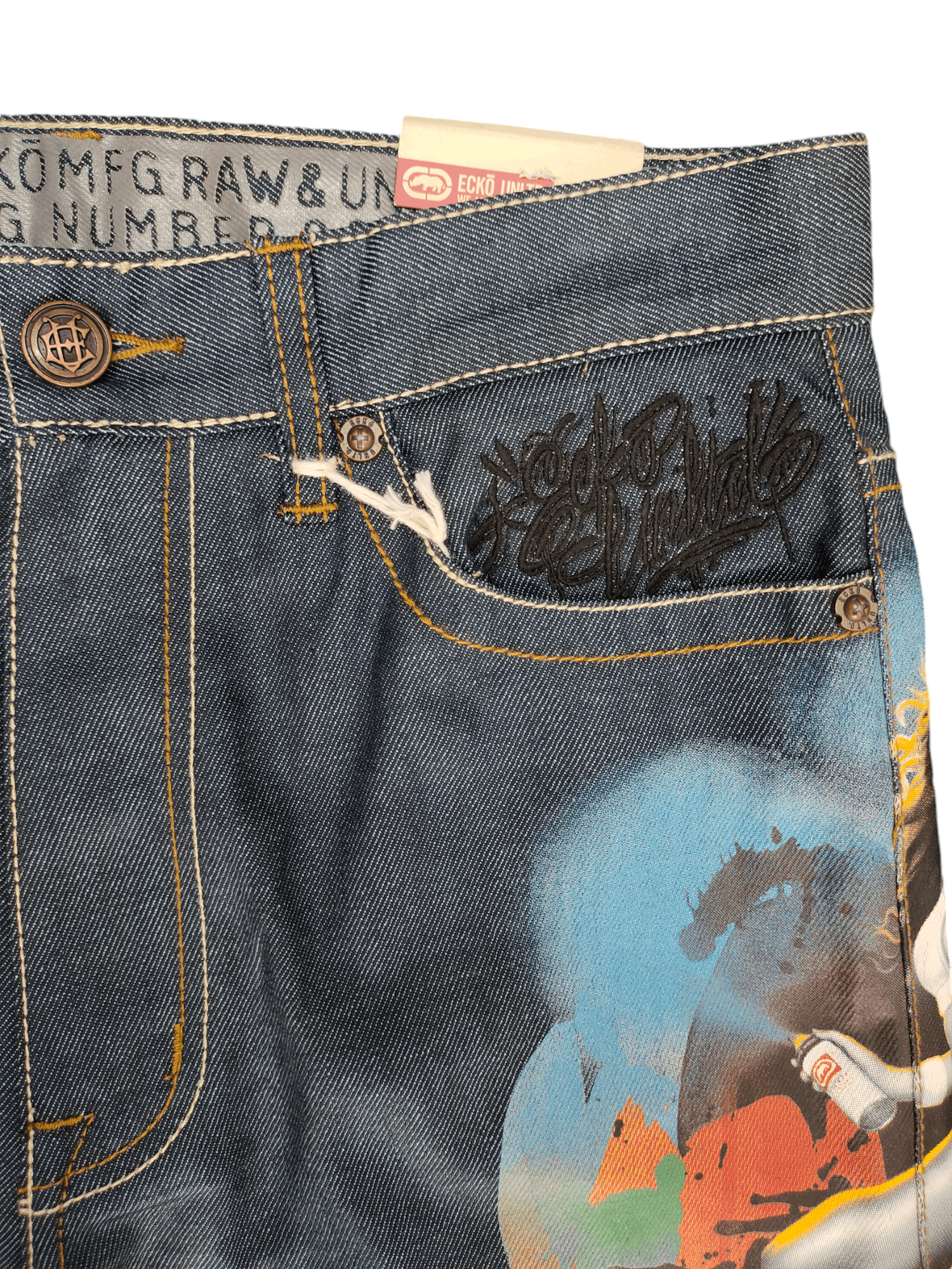Ecko Unltd. Vintage Y2k Ecko Naked Girl Graffiti Print Baggy Denim Jeans Size US 30 / EU 46 - 5 Thumbnail