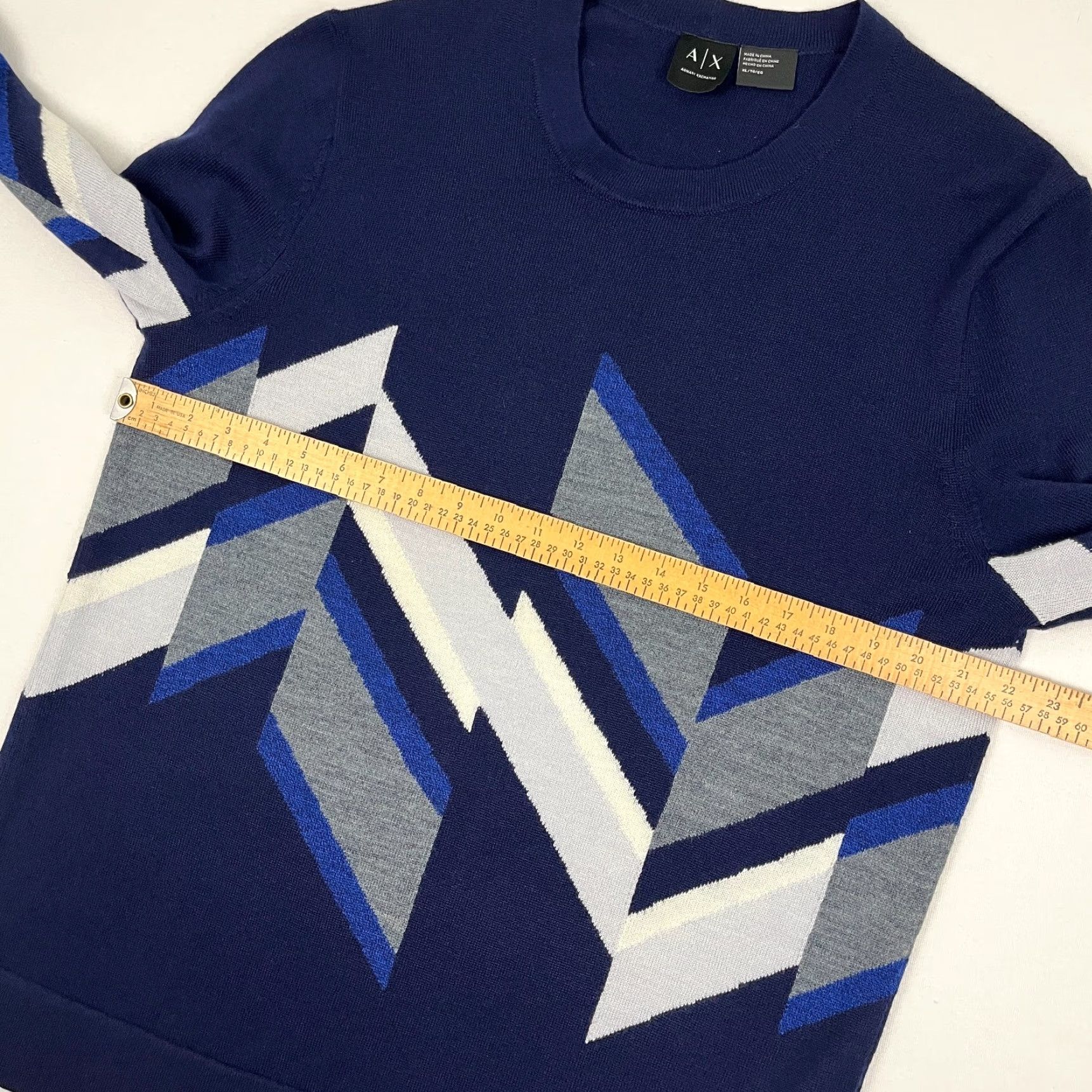 Armani Exchange Armani Exchange Sweater Mens XL Blue Geometric Merino Wool Crew Pullover Jumper Size US XL / EU 56 / 4 - 5 Thumbnail
