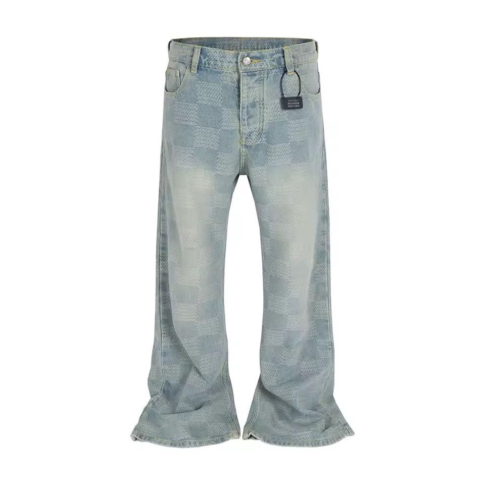 Jean Flared Patchwork Oversized Baggy Blue Washed Jeans Pants Size US 33 - 1 Thumbnail