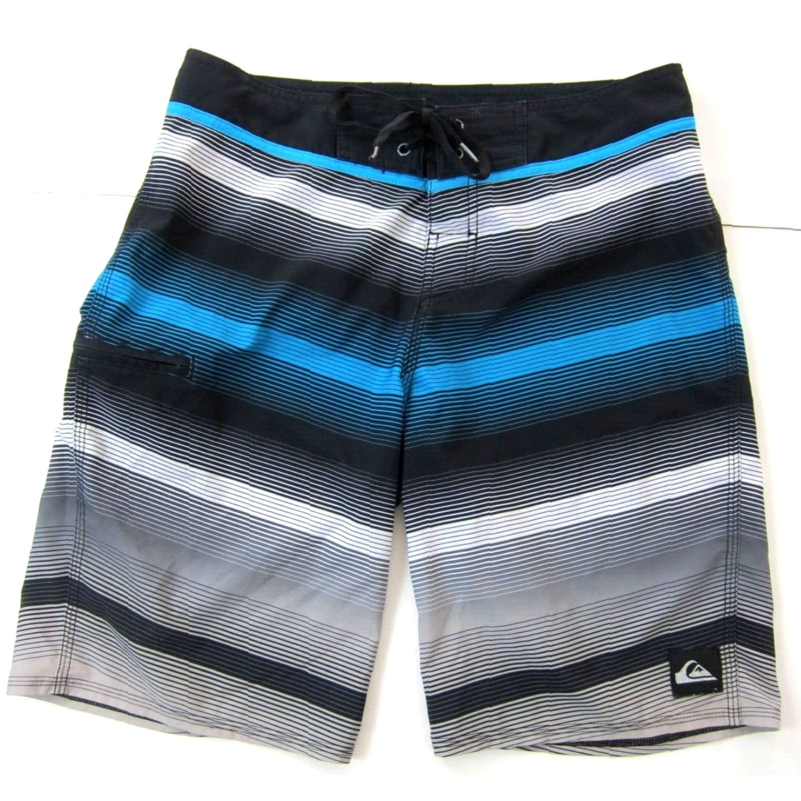Quiksilver Quiksilver Men Board Shorts Surf Swim Blue Stripe Stretch Pocket 32" Waist 11" Rise 38" Hip 9.5" Inseam Size US 33 - 7 Thumbnail