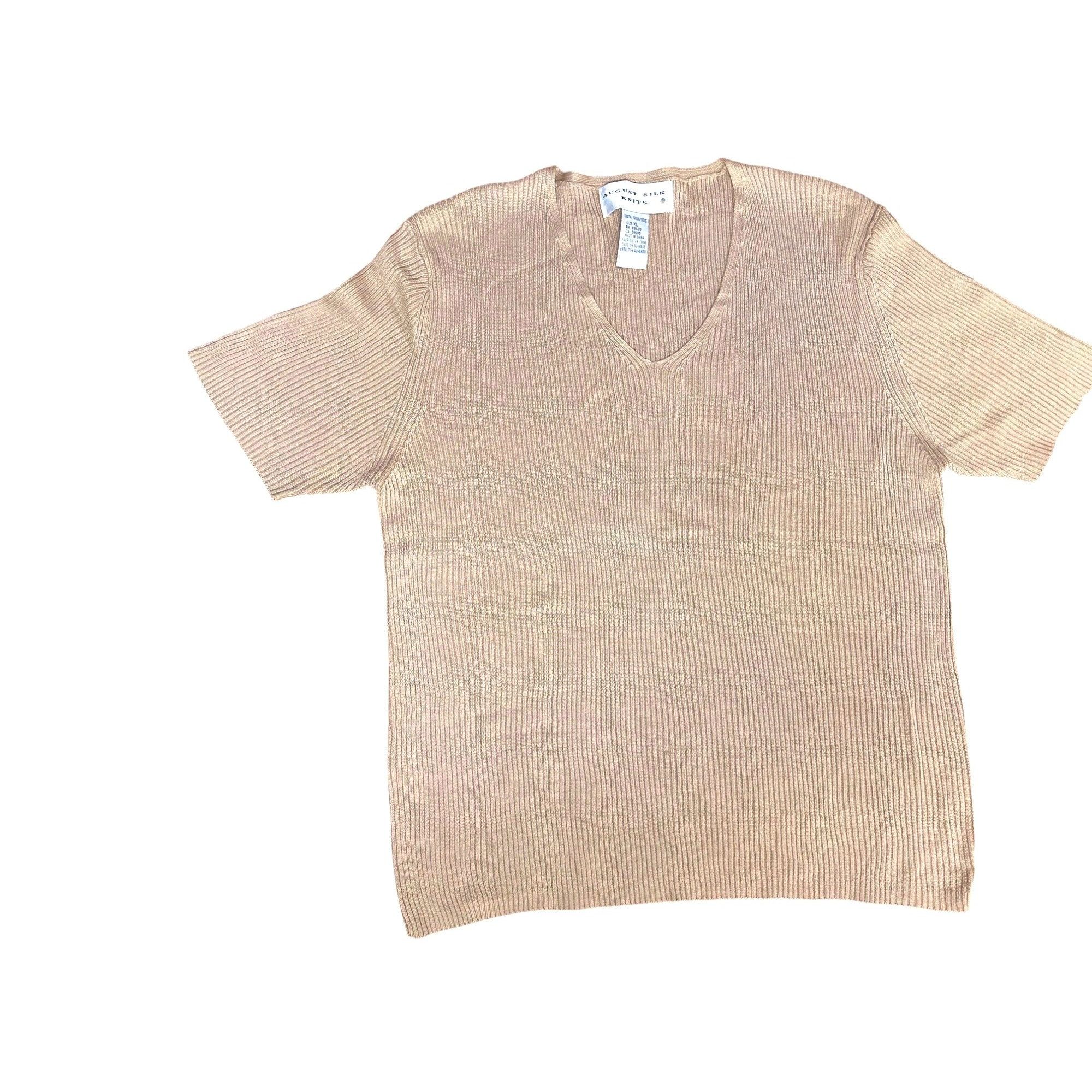 Other August Silk Knits XL Taupe Vintage Ribbed V Neck Silk Sweate Size XL / US 12-14 / IT 48-50 - 8 Thumbnail