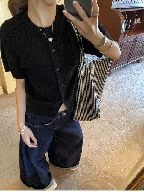 Japanese Brand × Vintage Women Deep Blue Loose Wide Leg Jeans Size 31" - 3 Thumbnail