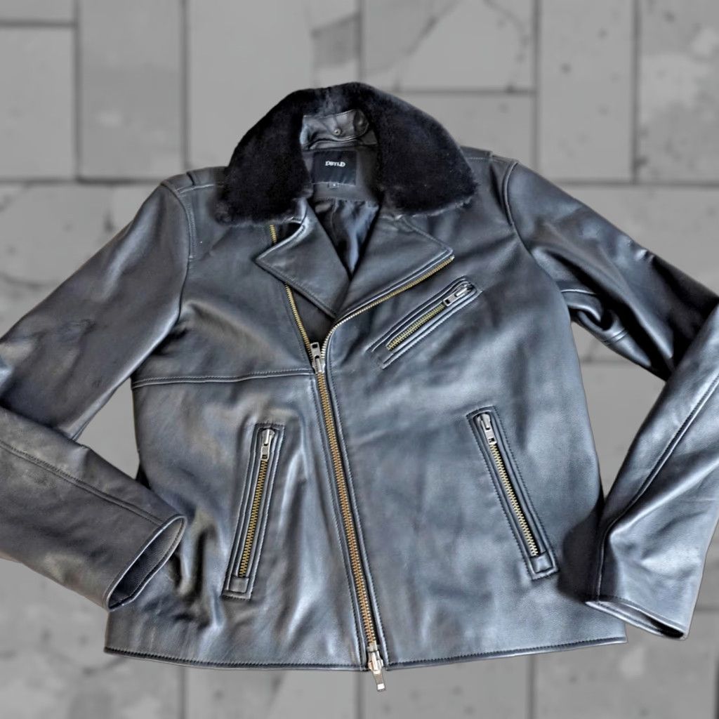 Vintage DSTLD Leather Jacket Biker Mens L Black Full Zip Removable Collar Size US L / EU 52-54 / 3 - 1 Thumbnail