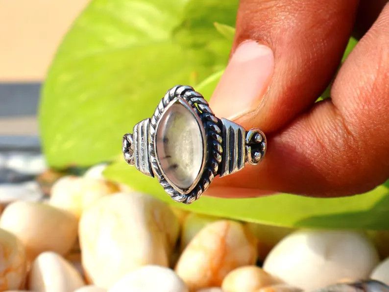 Handmade Crystal Quartz Ring, 925 Silver Marquise Gemstone Ring Size ONE SIZE - 3 Thumbnail
