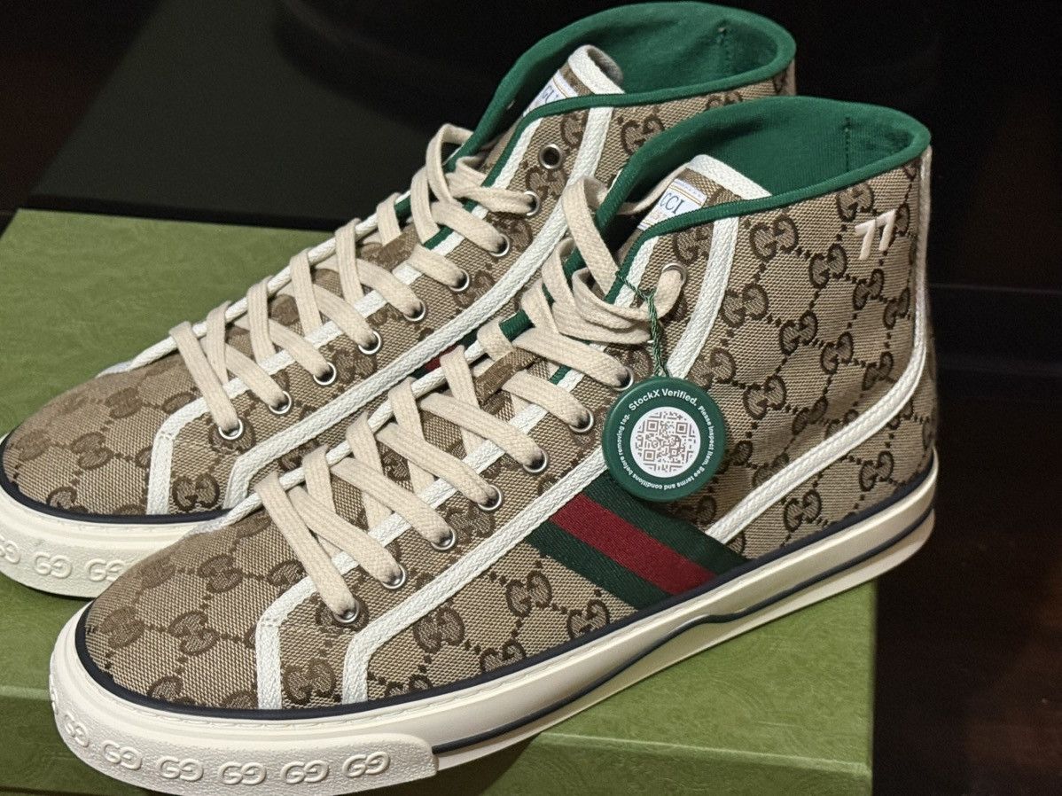 GUCCI BEIGE PRINT GG SNEAKERS - SIZE 11 - CANVAS HIGH TOP 🎁💎