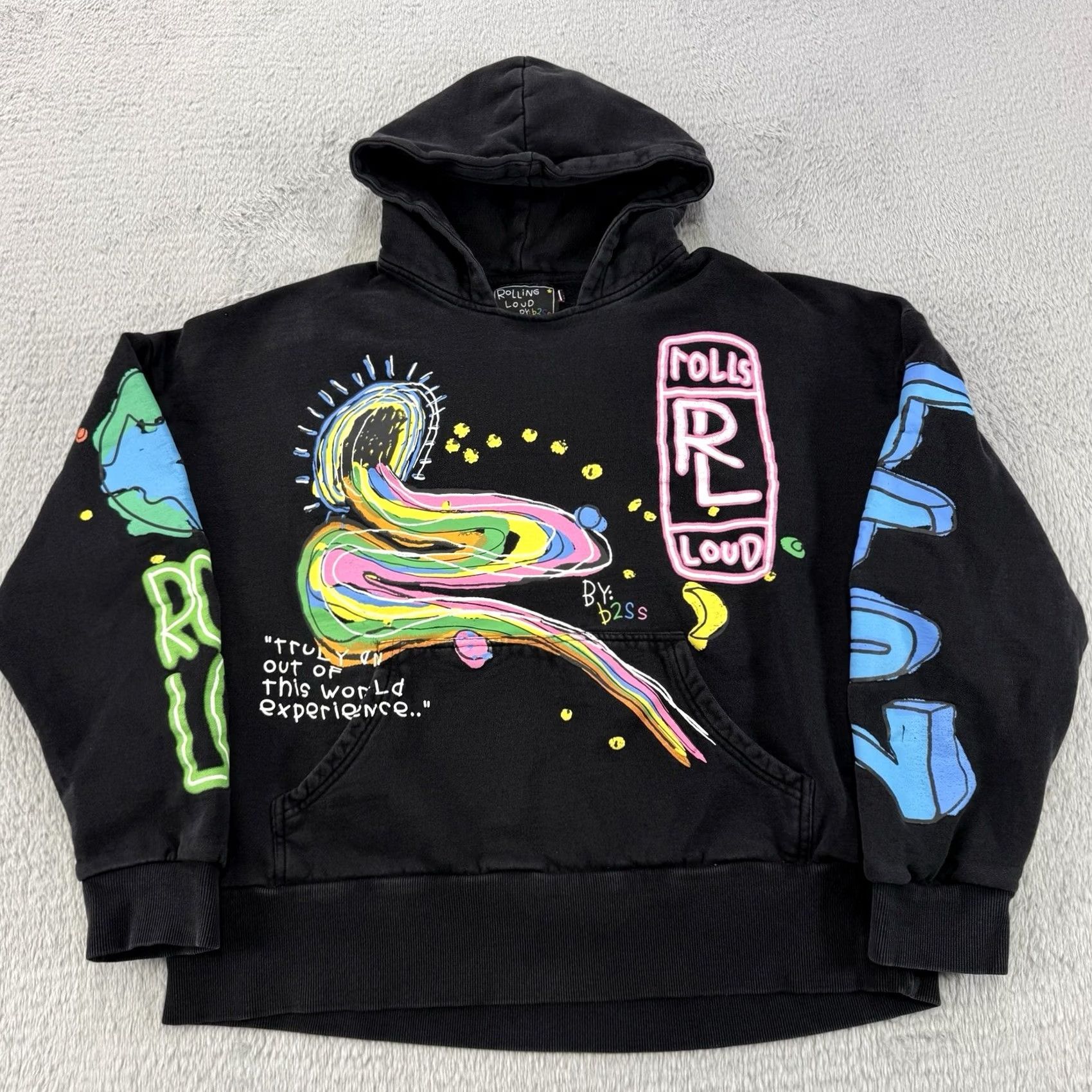 Vintage Rolling Loud hoodie Mens L Black Rainbow Oversized Pullover Sweatshirt Urban Outfitters collab Size US L / EU 52-54 / 3 - 2 Thumbnail