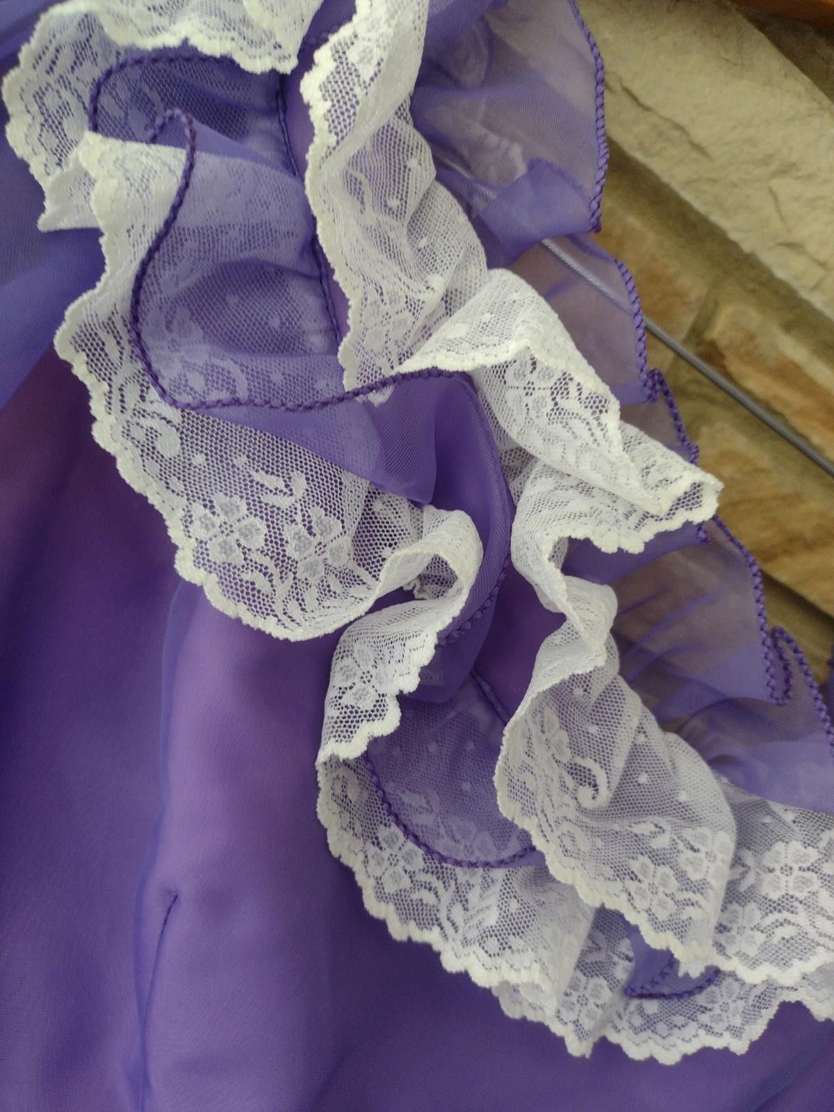 The Unbranded Brand 70s Purple Chiffon Prairie Gown Lace Ruffles Satin Lining S Size S / US 4 / IT 40 - 5 Thumbnail
