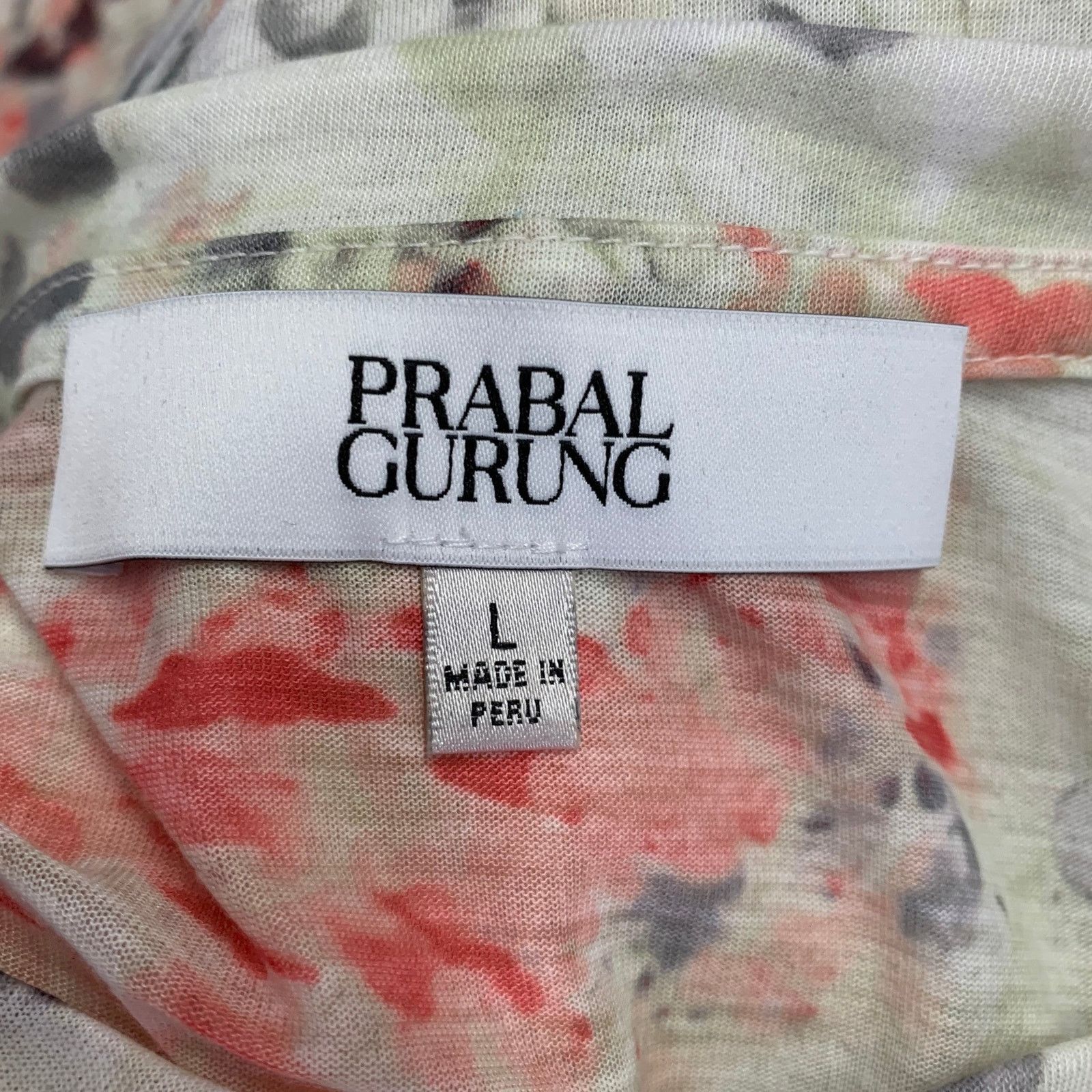 PRABAL GURUNG L Multi Color Pink Polyester Floral T-Shirt