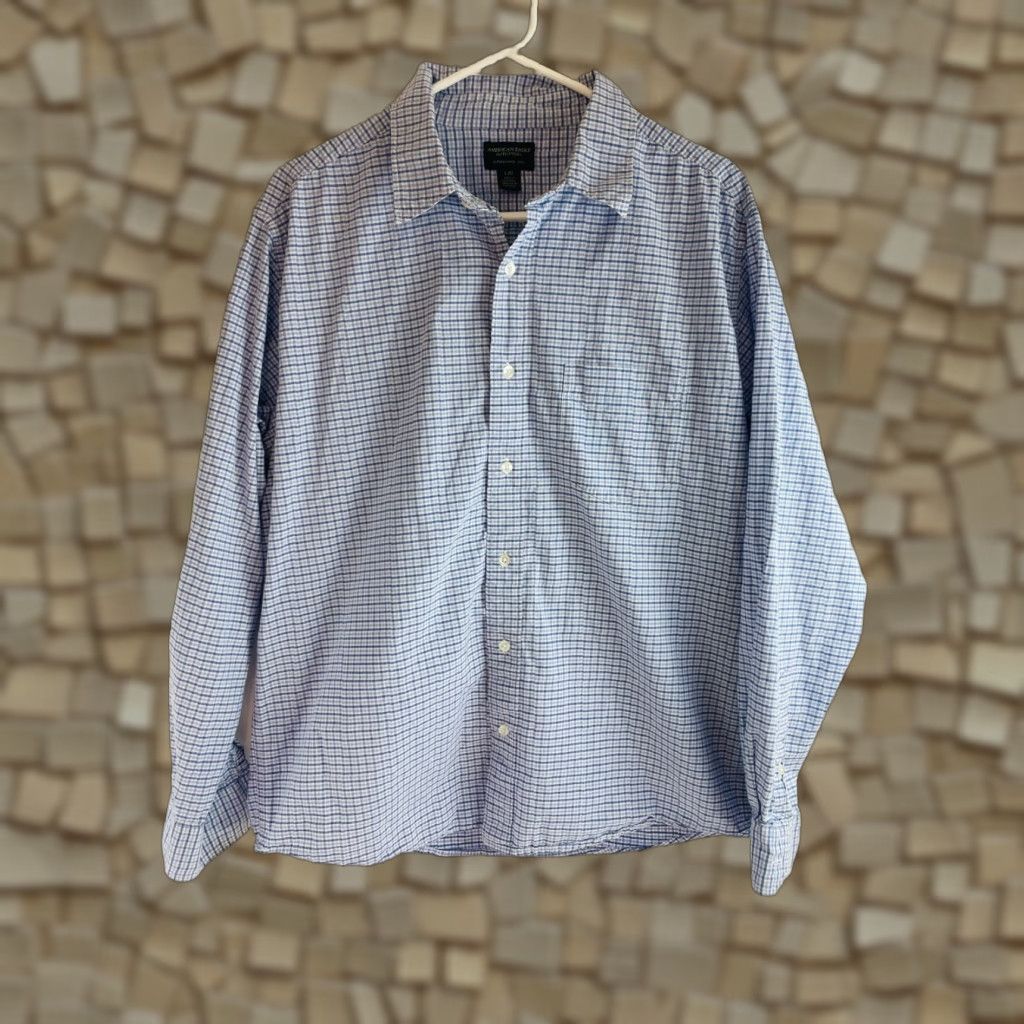 American Eagle Outfitters American Eagle Outfitters Shirt Mens Adult Large Blue Check Button-Up Long Sleeve Cotton Size US L / EU 52-54 / 3 - 1 Thumbnail