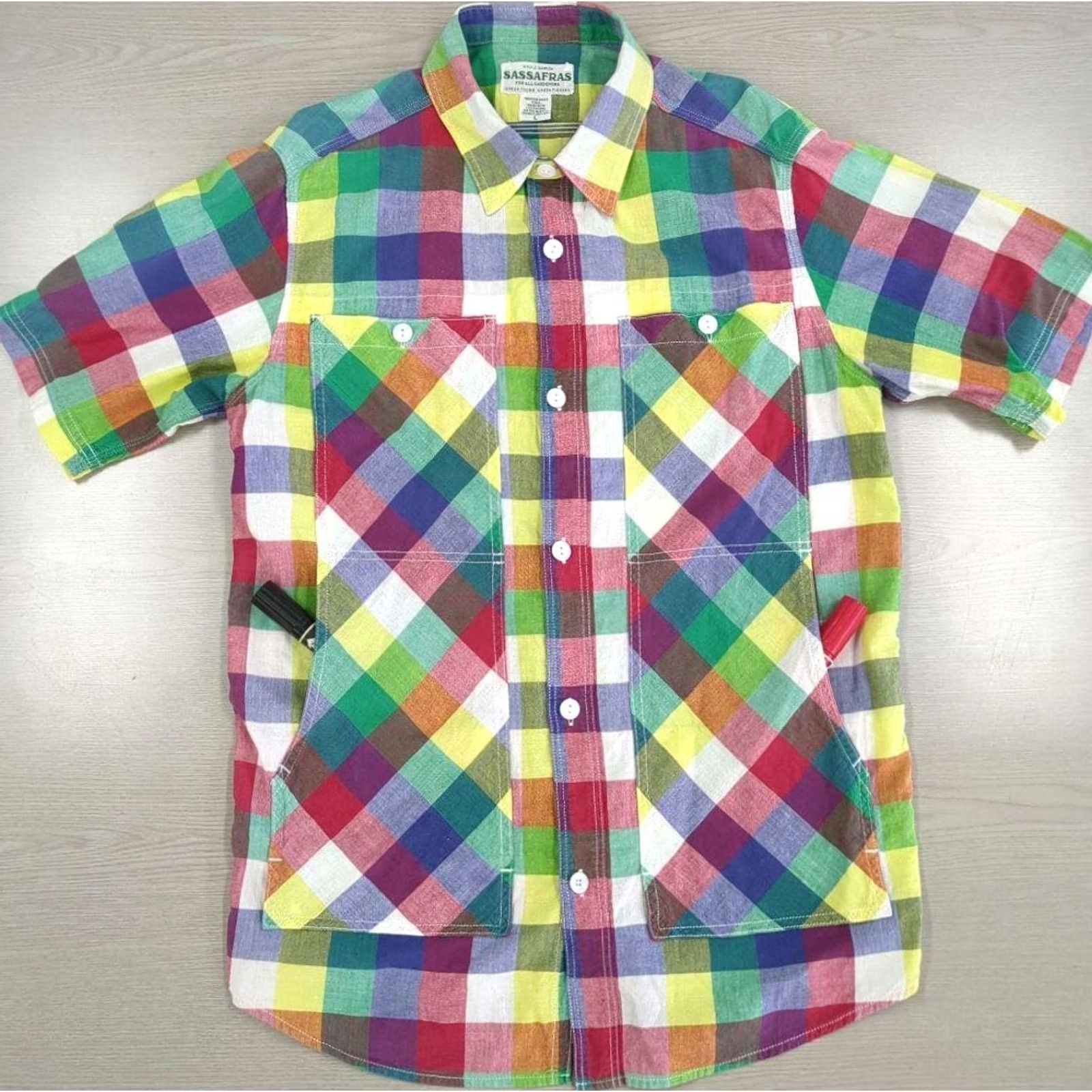 Sassafras Sassafras Shirt Check Short Sleeve Size L Multicolor Men Cotton 100% Used Size US L / EU 52-54 / 3 - 2 Thumbnail