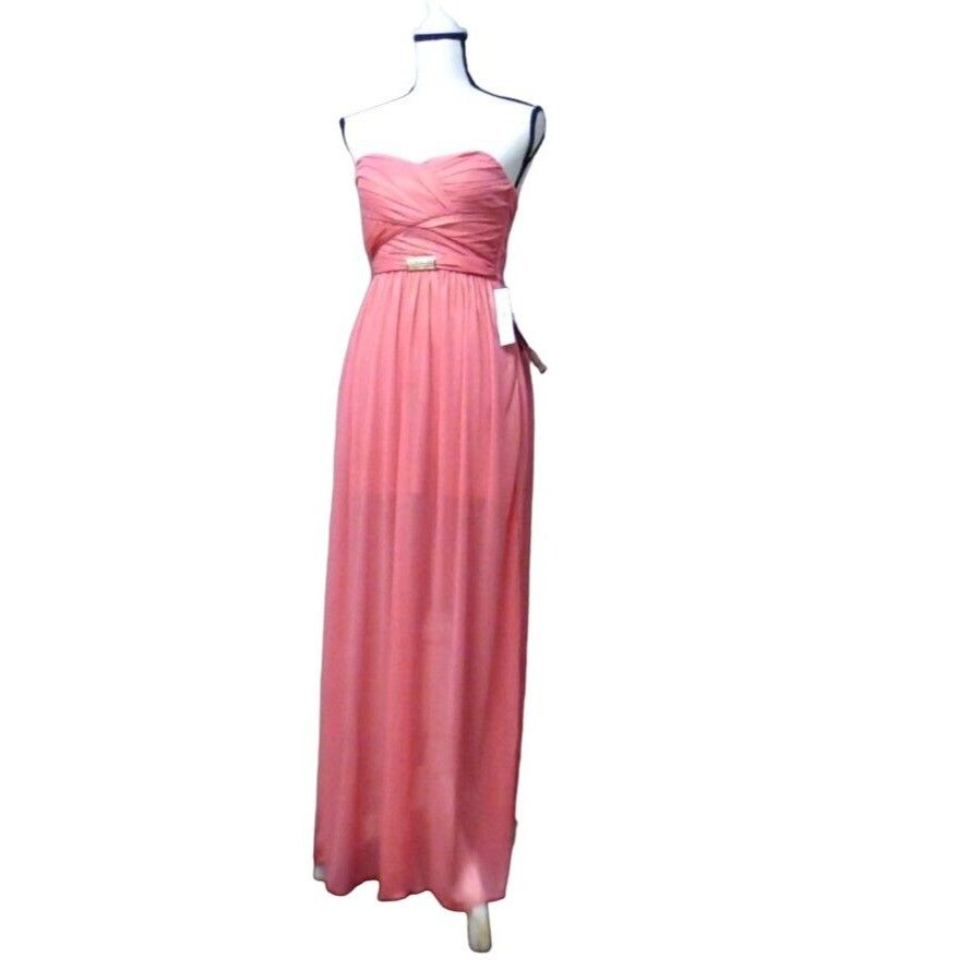 Other Teeze Me Junior’s Ruched Chiffon Sweetheart Gown, Guava Col Size ONE SIZE - 1 Thumbnail