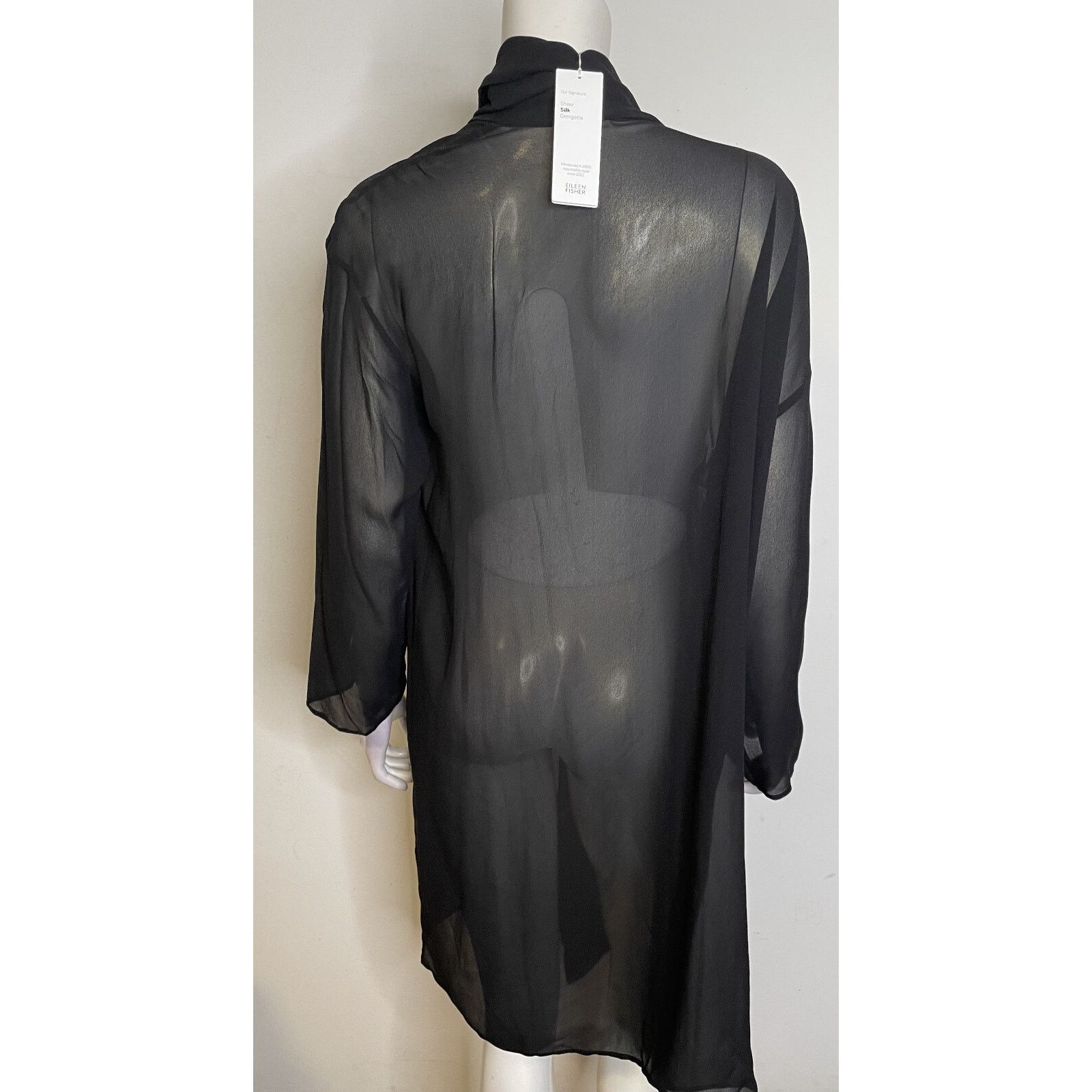 Eileen Fisher Eileen Fisher Black Silk Georgette Long Kimono Jacket L Size L / US 10 / IT 46 - 4 Thumbnail