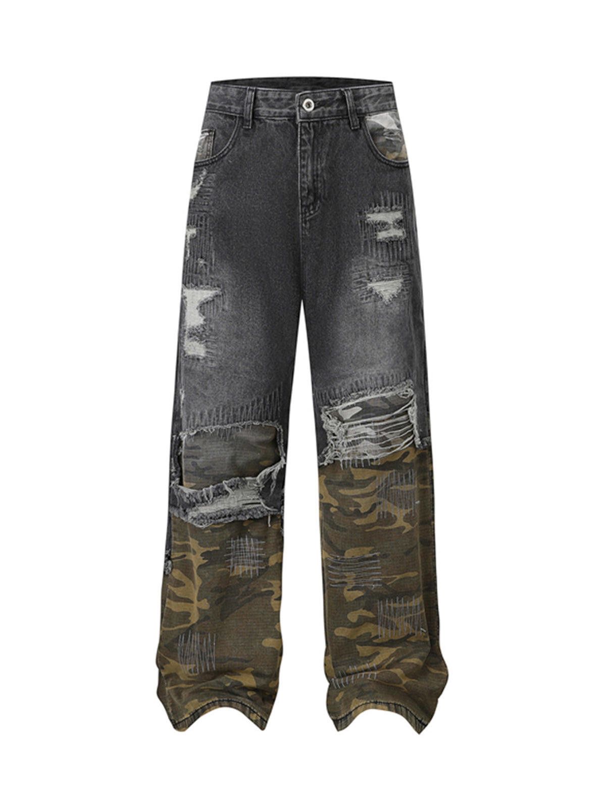 Japanese Brand Distressed Camouflage Patchwork Jeans Size 30" / US 8 / IT 44 - 6 Thumbnail