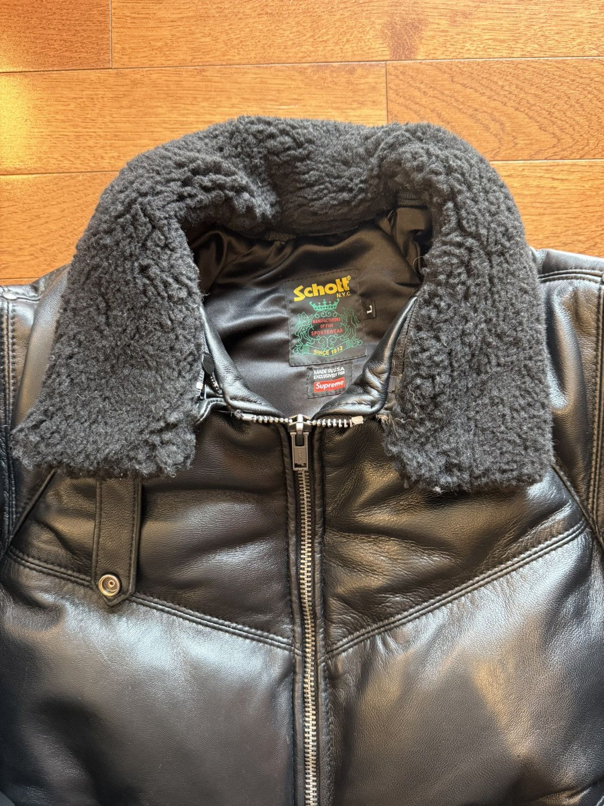 Schott × Supreme Supreme Schott Chevron Leather Down Puffer Jacket Size US L / EU 52-54 / 3 - 7 Thumbnail