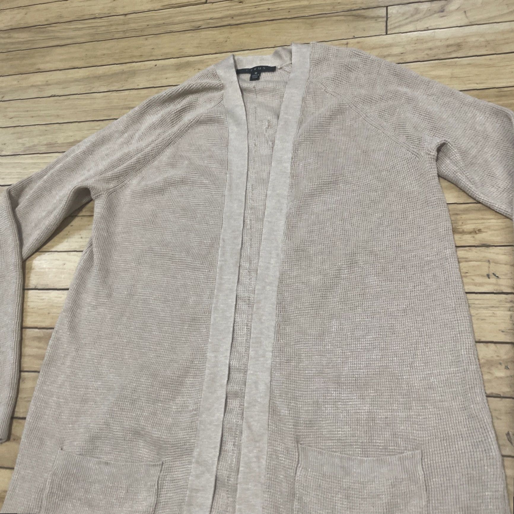 Vintage Cyrus Women M Open Front Cardigan Sweater Beige Tan Longline Chore Pockets Boho Size M / US 6-8 / IT 42-44 - 7 Thumbnail