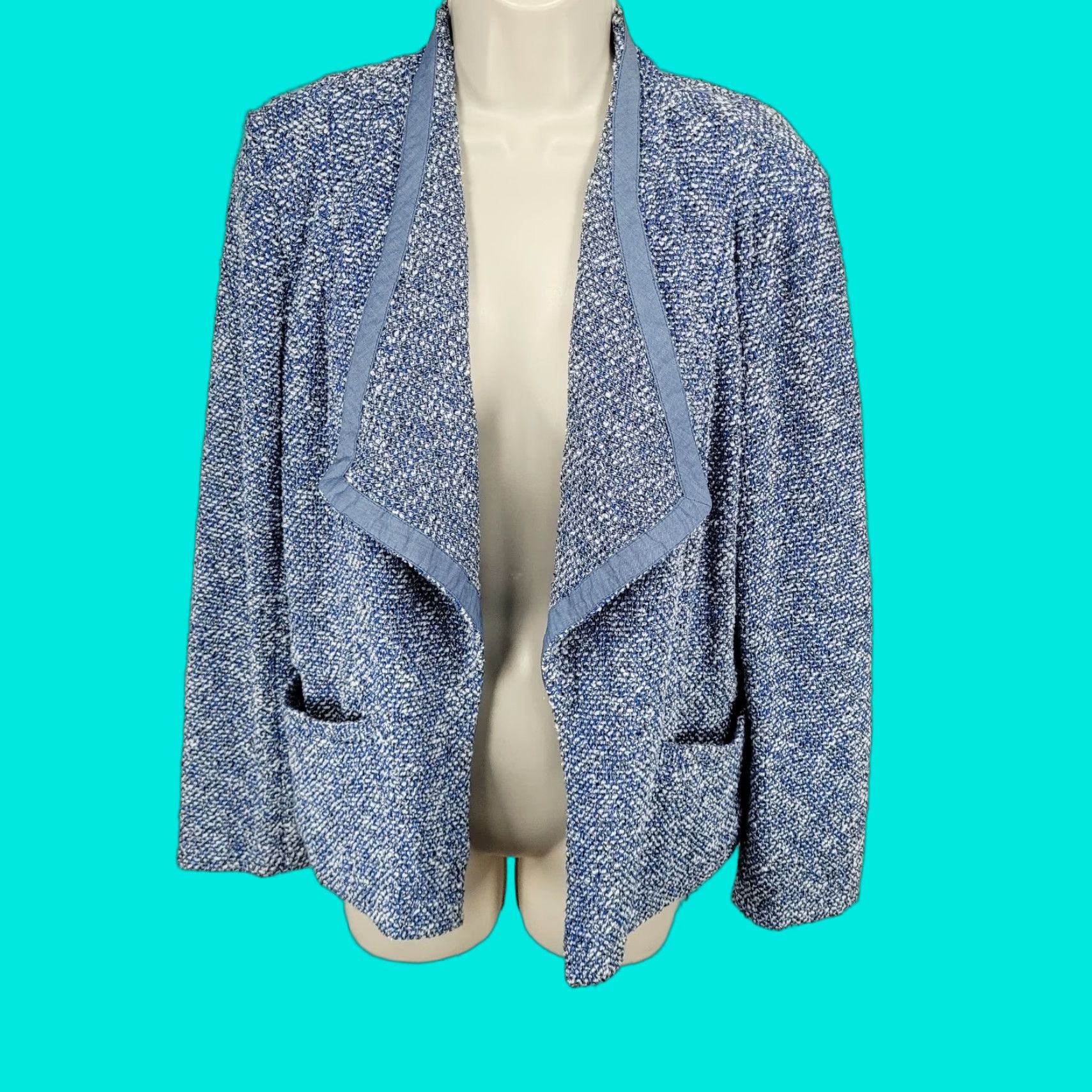 Talbots VINTAGE Talbots Blue Textured Open Long Sleeve Pockets Jacket Small S Size S / US 4 / IT 40 - 1 Thumbnail