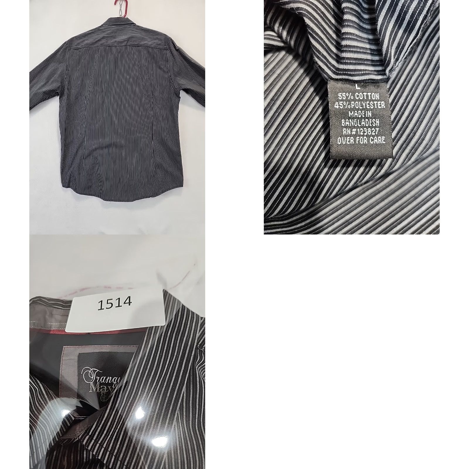 Vintage Tranquility Mayhem Men's Black Striped Long Sleeve Button-Up Shirt - L Regular, Fold-Over Flip Cuff, Pocket, All Seasons, Woven Size 42R - 10 Thumbnail