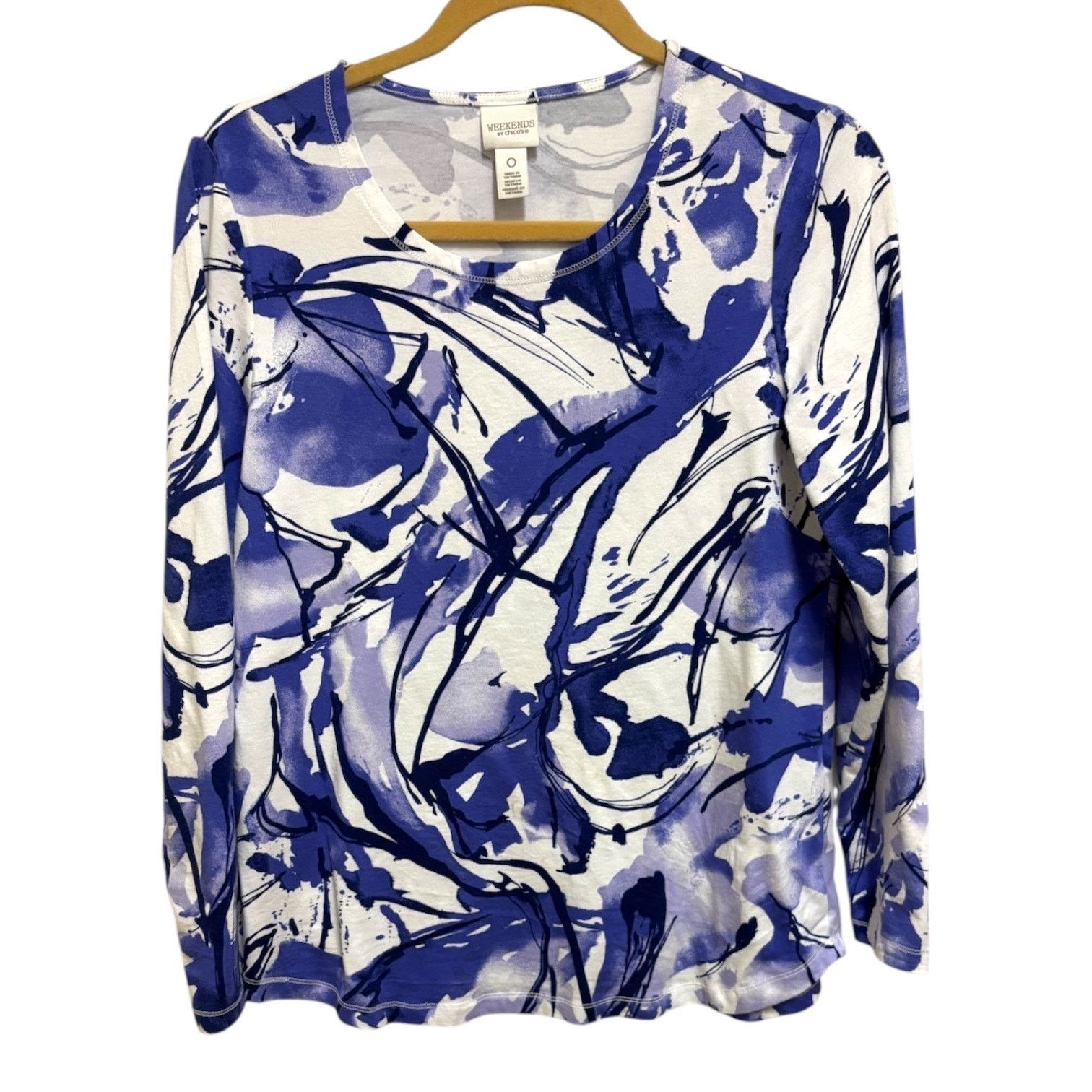 Chicos Chico's Weekends Top 0 S Purple White Abstract Stretch Knit Size S / US 4 / IT 40 - 1 Thumbnail