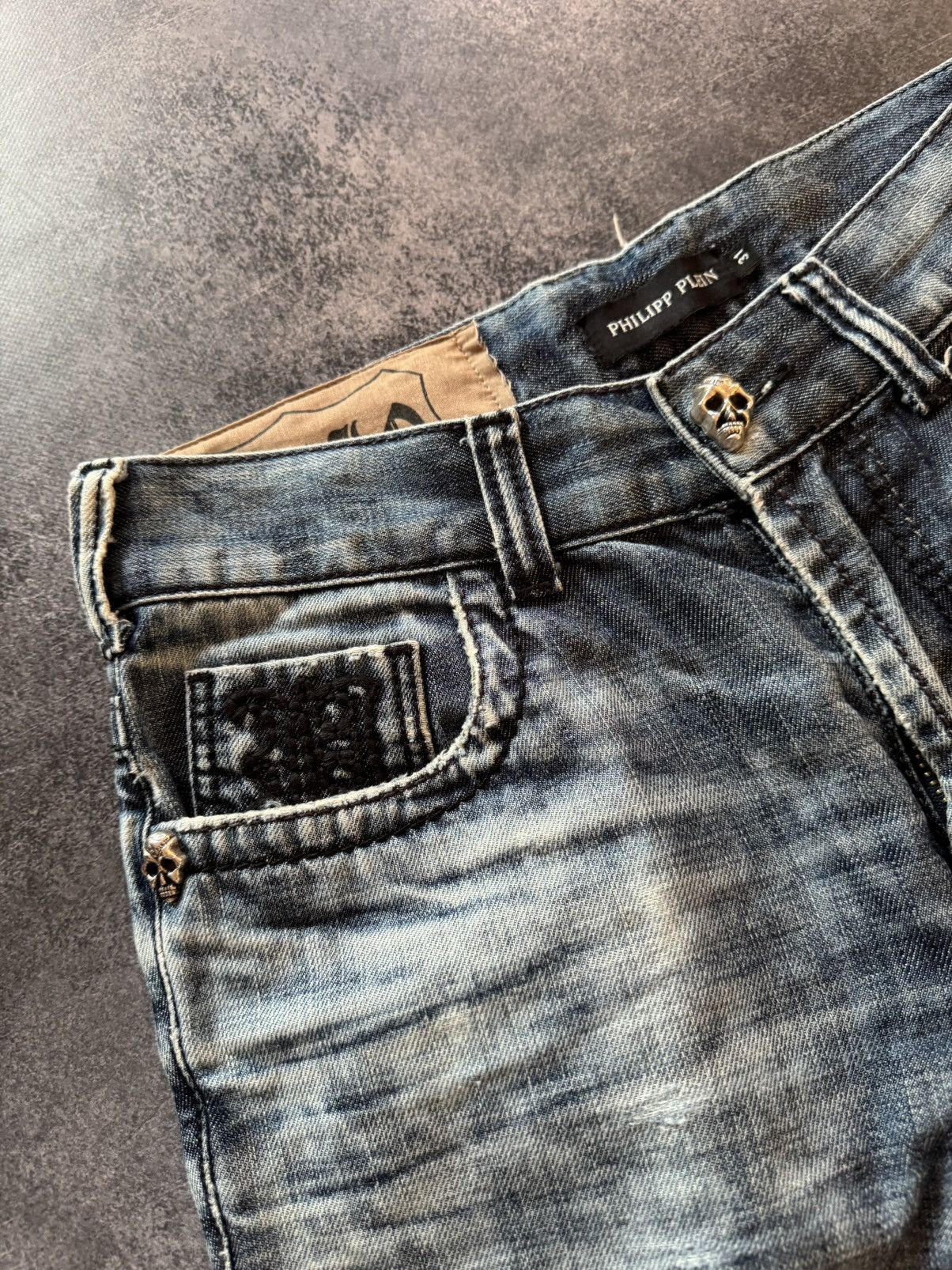 Vintage Philipp Plein Embroidered Pocket Flared Jeans