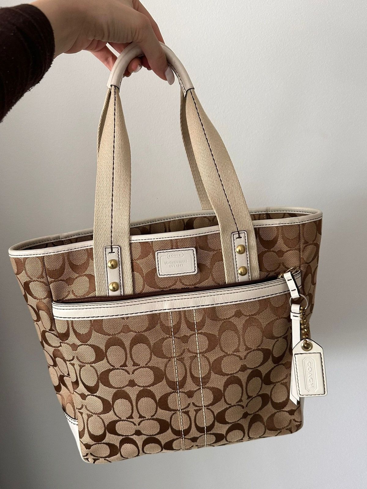 Coach Coach Signature Tote Bag Khaki/White Size ONE SIZE - 4 Thumbnail
