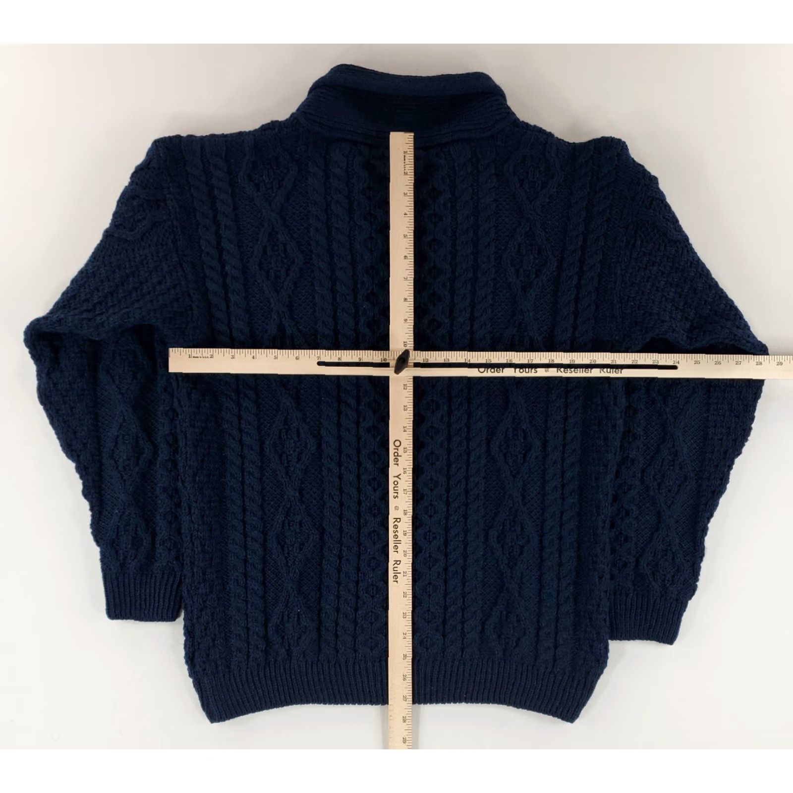 Vintage Saol Sweater Cable Knit 100% Merino Wool Ireland Blue Mens L Size US L / EU 52-54 / 3 - 7 Thumbnail