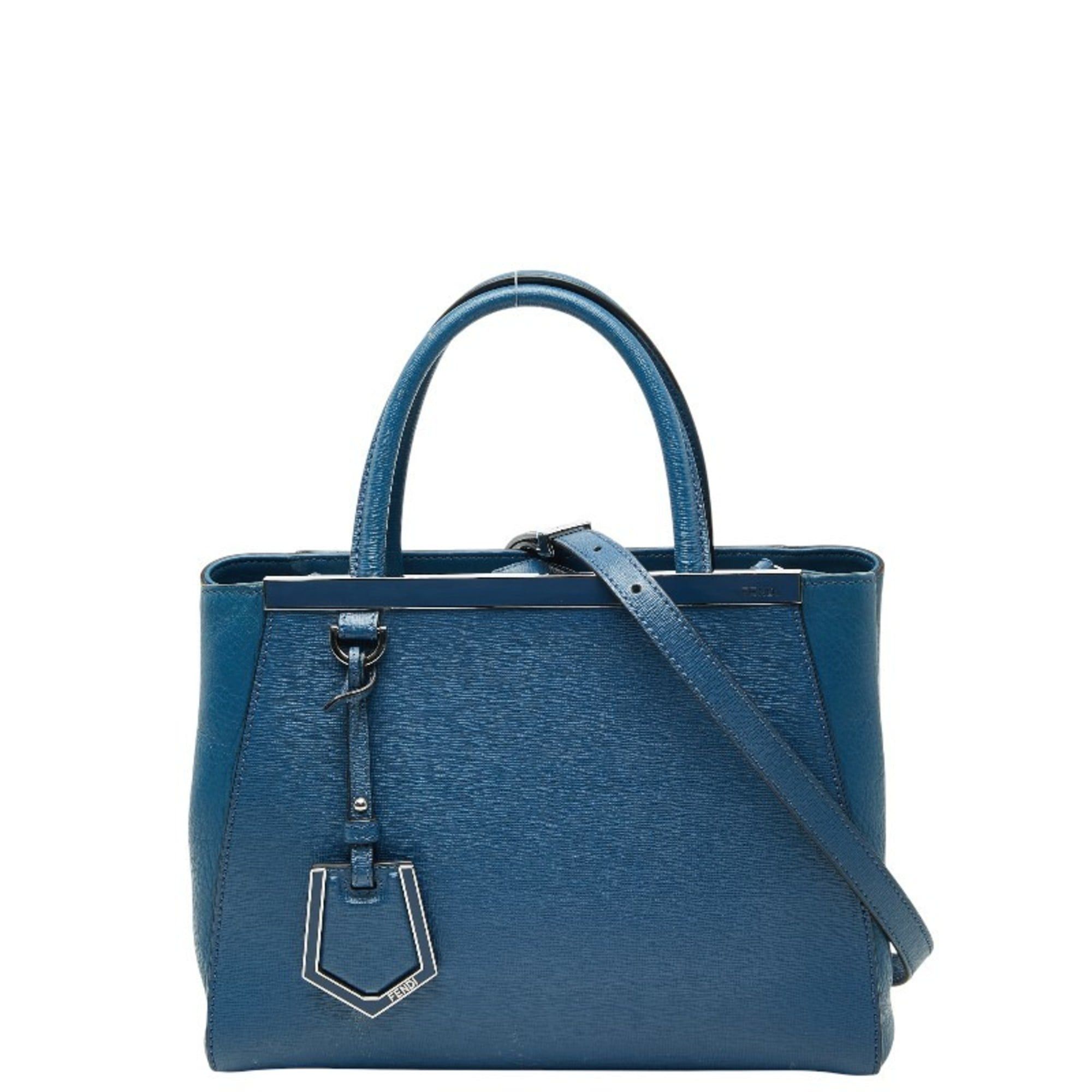 FENDI Petit Toujours Handbag/Shoulder Bag 2WAY 8BH253 Blue Leather Women's