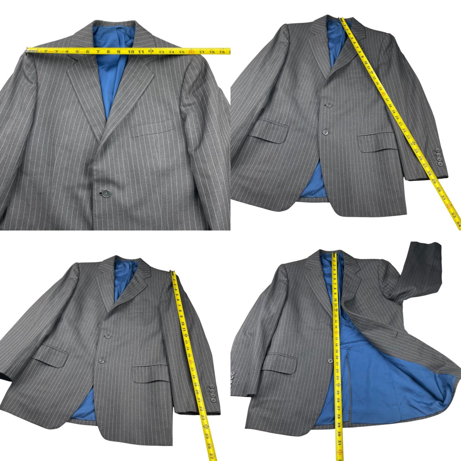 Vintage VTG Wells Of Mayfair Blazer Men 38S Wool 2-Button Gray/Blue Stripe Jacket Coat Striped Notch Lapel Short Vintage Regular Mens Size 38R - 8 Thumbnail