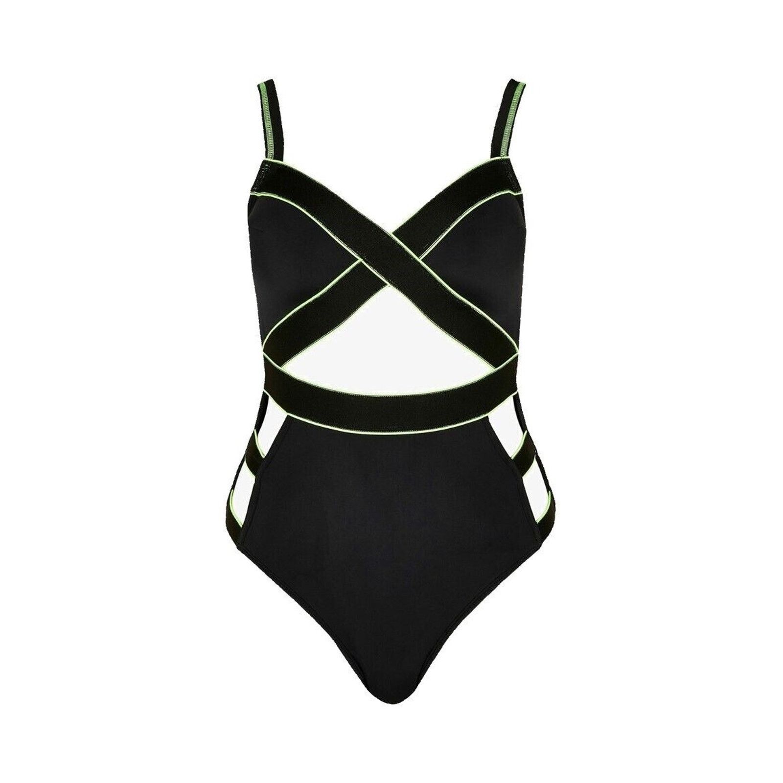 River Island River Island Women Black/Lime Cutout One-Piece Swimsuit US 6 Size ONE SIZE - 5 Thumbnail