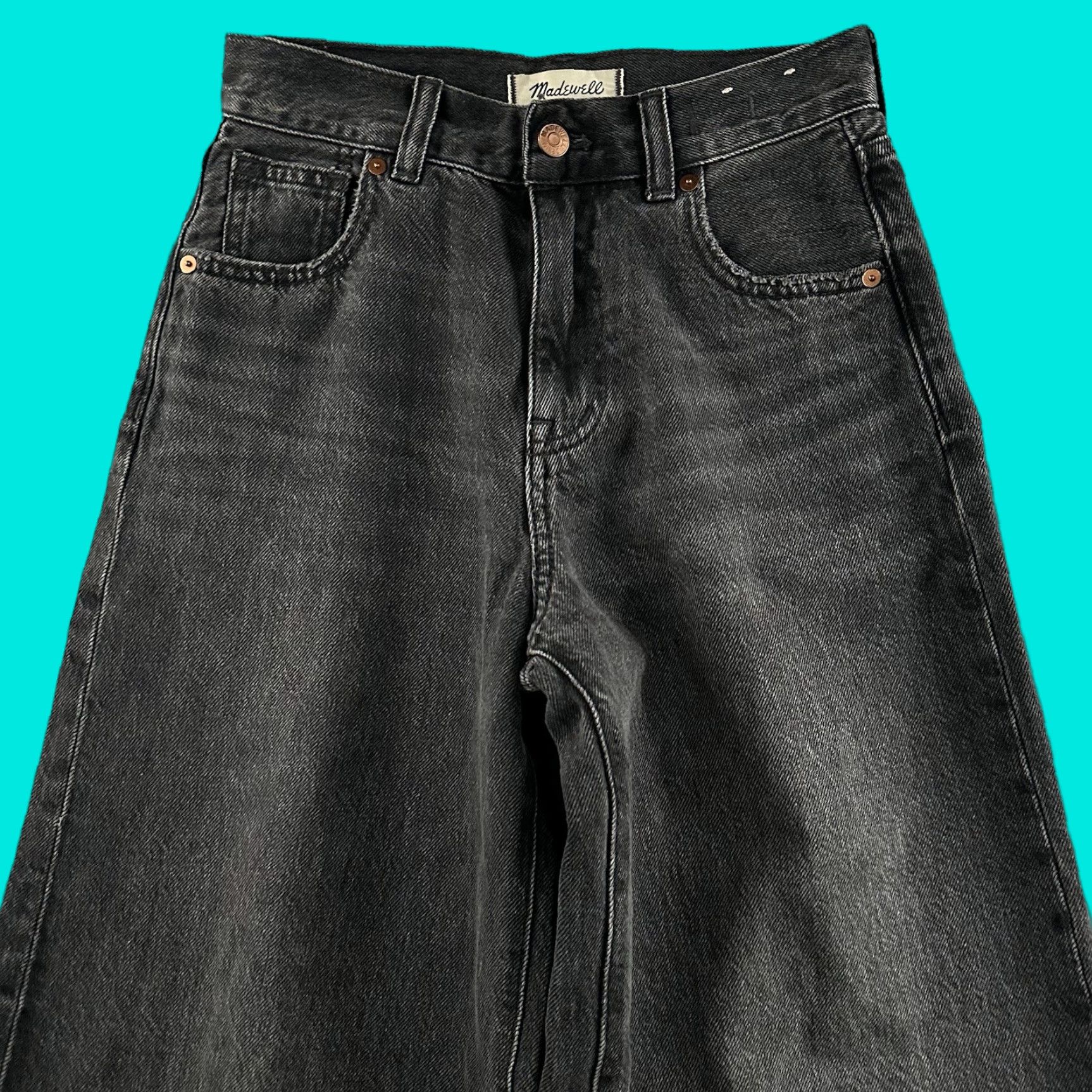 Madewell Womens Jeans Black 23 High Rise Wide-Leg Cotton
