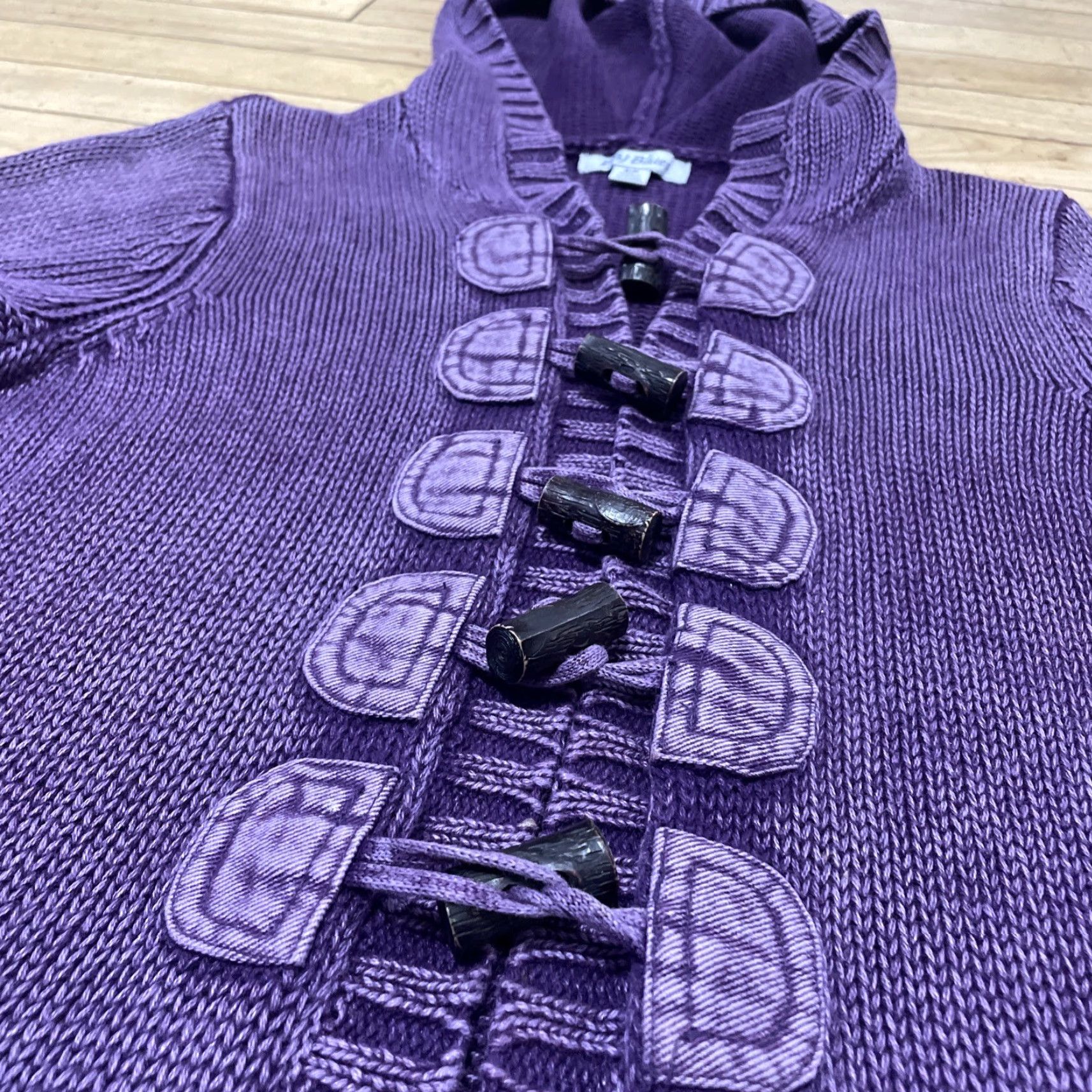 Vintage VINTAGE PBJ Blues Hoodie Cardigan Women S Knit Duster Purple Y2k Boho Long Line Crochet Wood Clasp Adjustable Boutique Sweater Size S / US 4 / IT 40 - 4 Thumbnail
