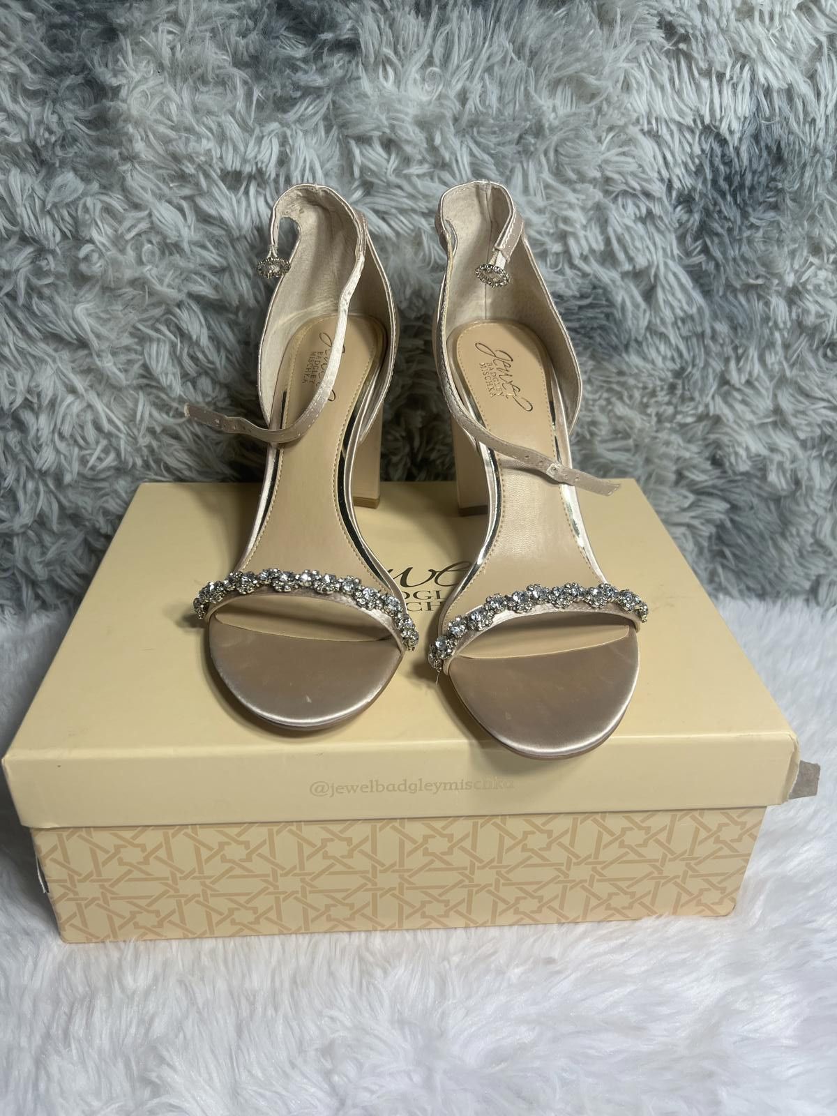 Other Jewel Badgley Mischka Satin Ankle Strap Heels with Rhineston Size US 8.5 / IT 38.5 - 1 Thumbnail