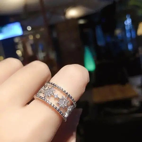 Designer × Jewelry × Vintage 925 Silver Plated Six Pointed Star Open Ring for Women Size ONE SIZE - 3 Thumbnail