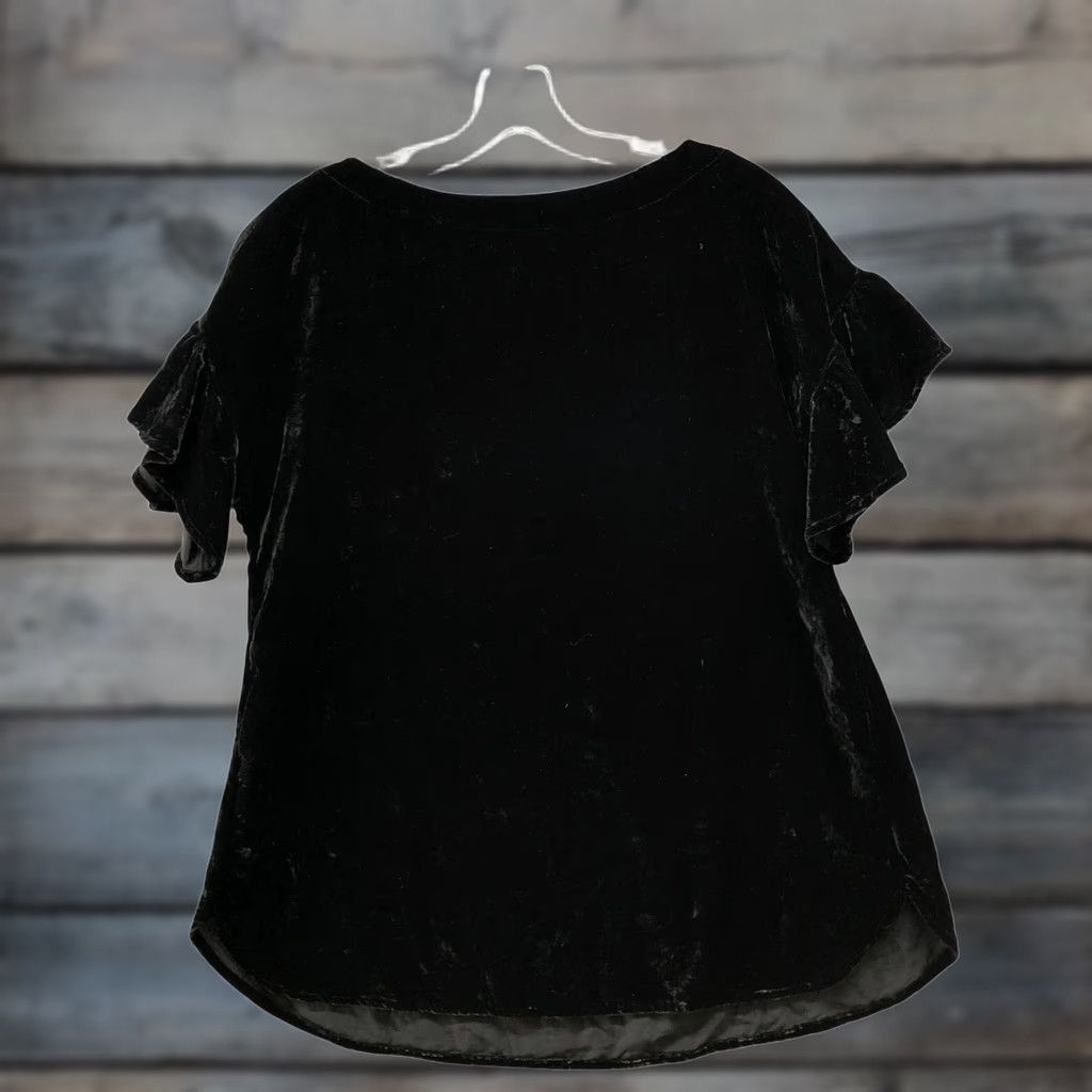 Gap VINTAGE Gap Maternity Velvet Ruffle Top Womens S Black Short Sleeve Tee Crewneck Size S / US 4 / IT 40 - 1 Thumbnail