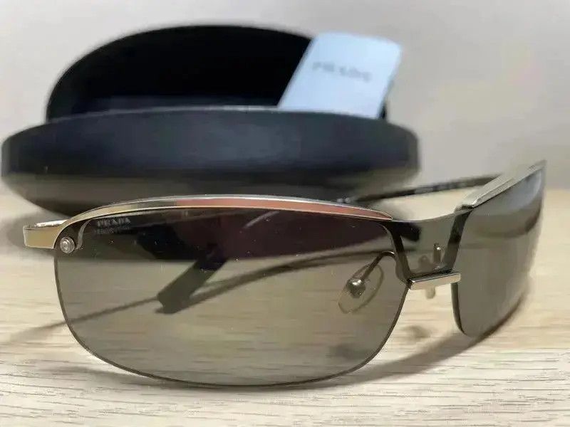 Prada × Vintage PRADA Sunglasses Rimless Sport Metal Frame Shield Mask MA141 Size ONE SIZE - 7 Thumbnail