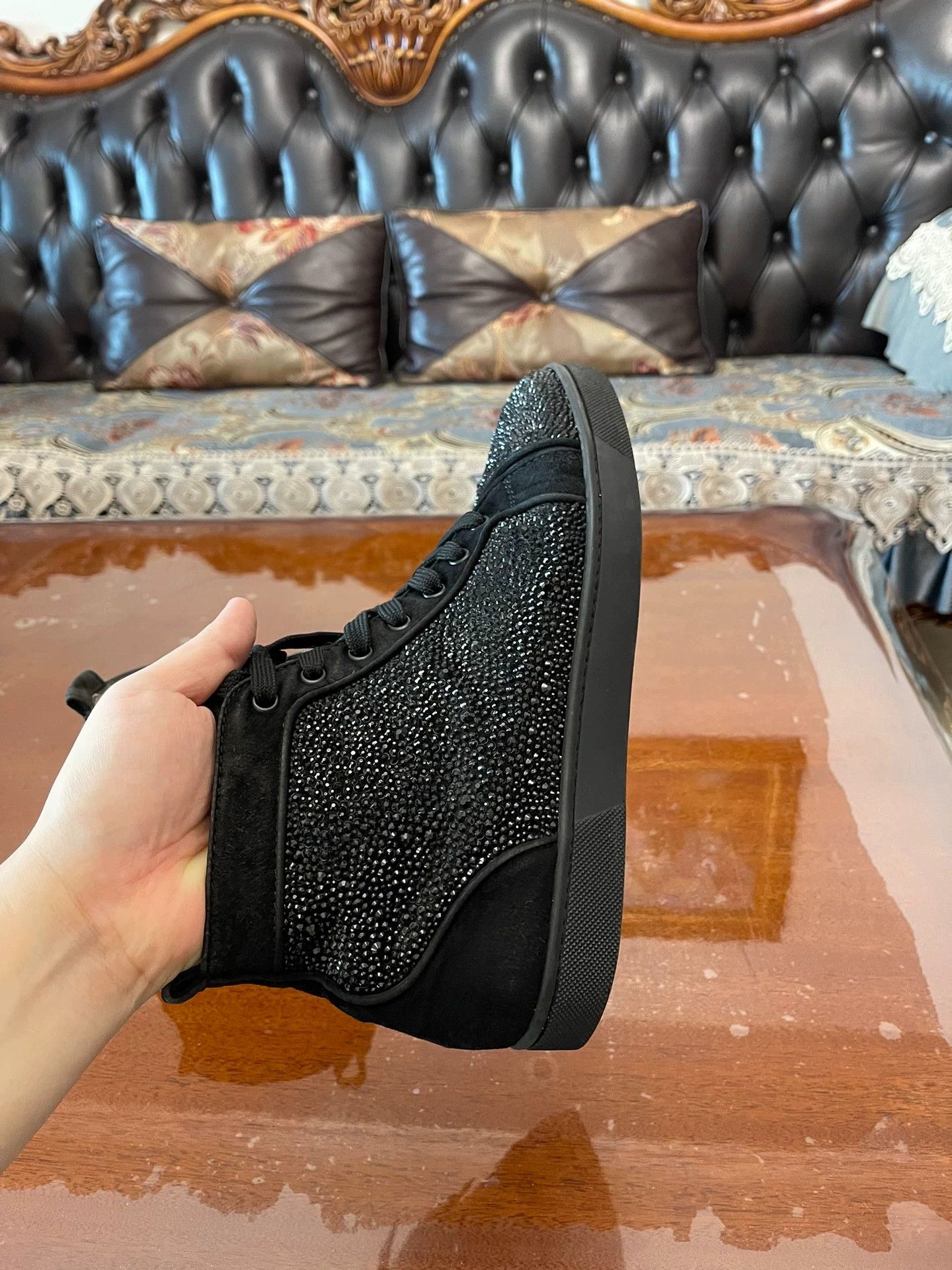Christian Louboutin CL Men's 40.5 Black Paved Diamond Shoes - Shiny, Like New Size US 7.5 / EU 40-41 - 4 Thumbnail