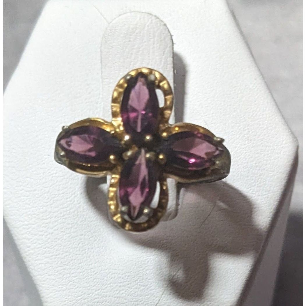 Other Vintage Elegant Floral Purple Stone Gold Tone Ring Size 6 Size ONE SIZE - 1 Thumbnail