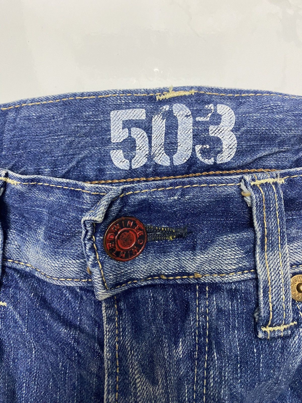 If Six Was Nine 🔥EDWIN 503 BLUE TRIP FLARE JEANS DISTRESSED DENIM Size US 36 / EU 52 - 7 Thumbnail